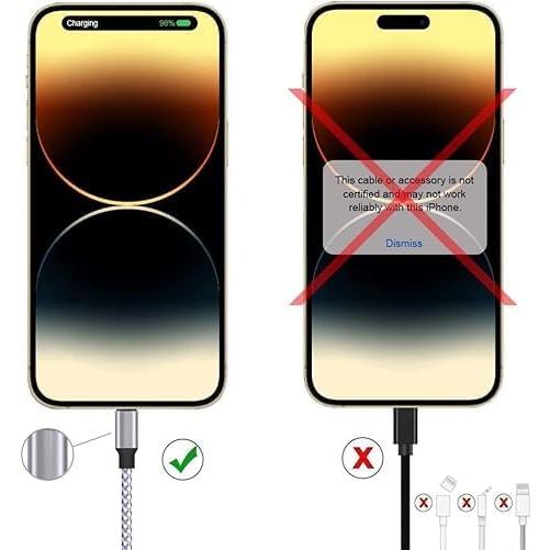 Cargador Rápido MFi DAZHWA 3pack 1.83m Nylon iPhone