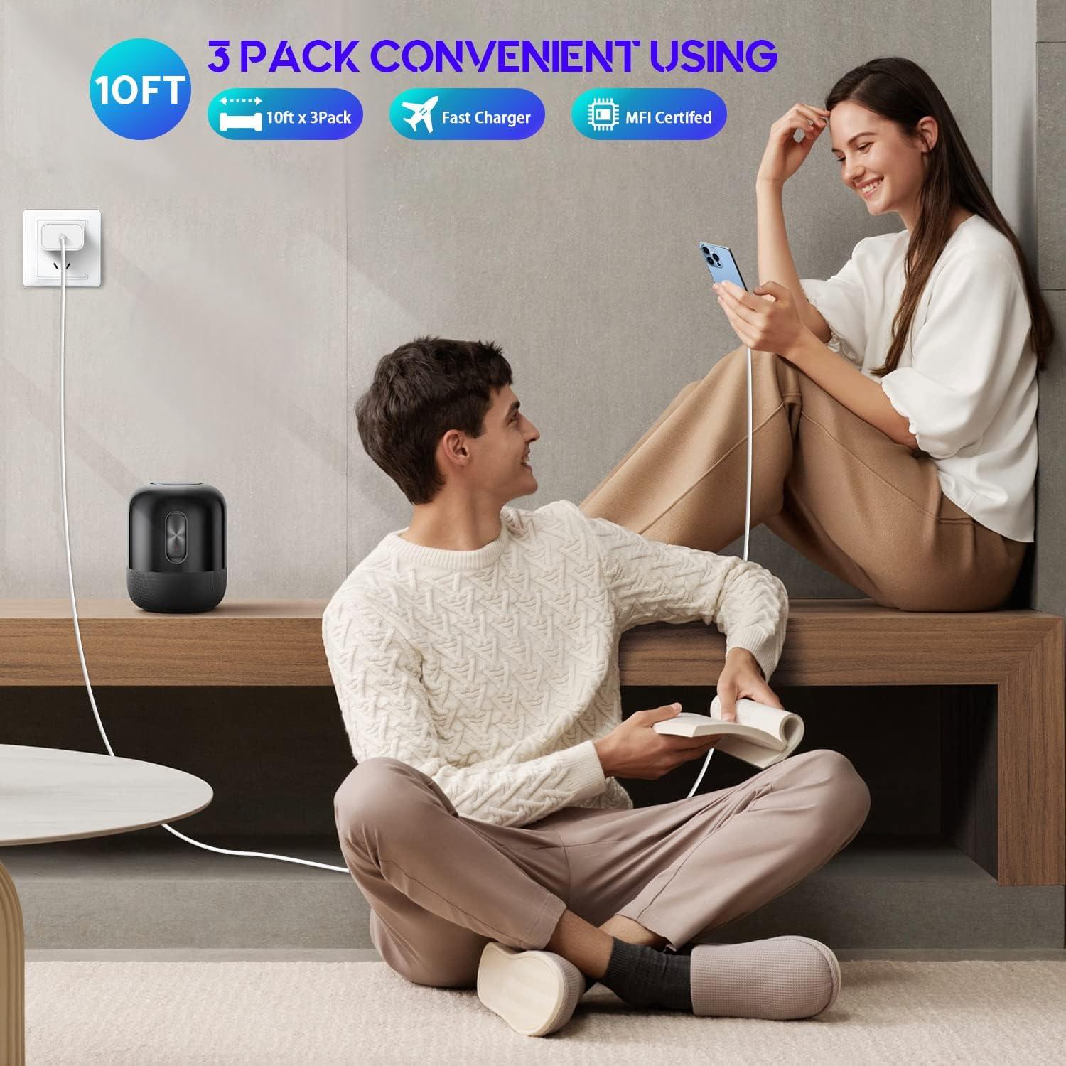 Cable de carga rápida 3m para iPhone - 3 unidades USB-C a Lightning