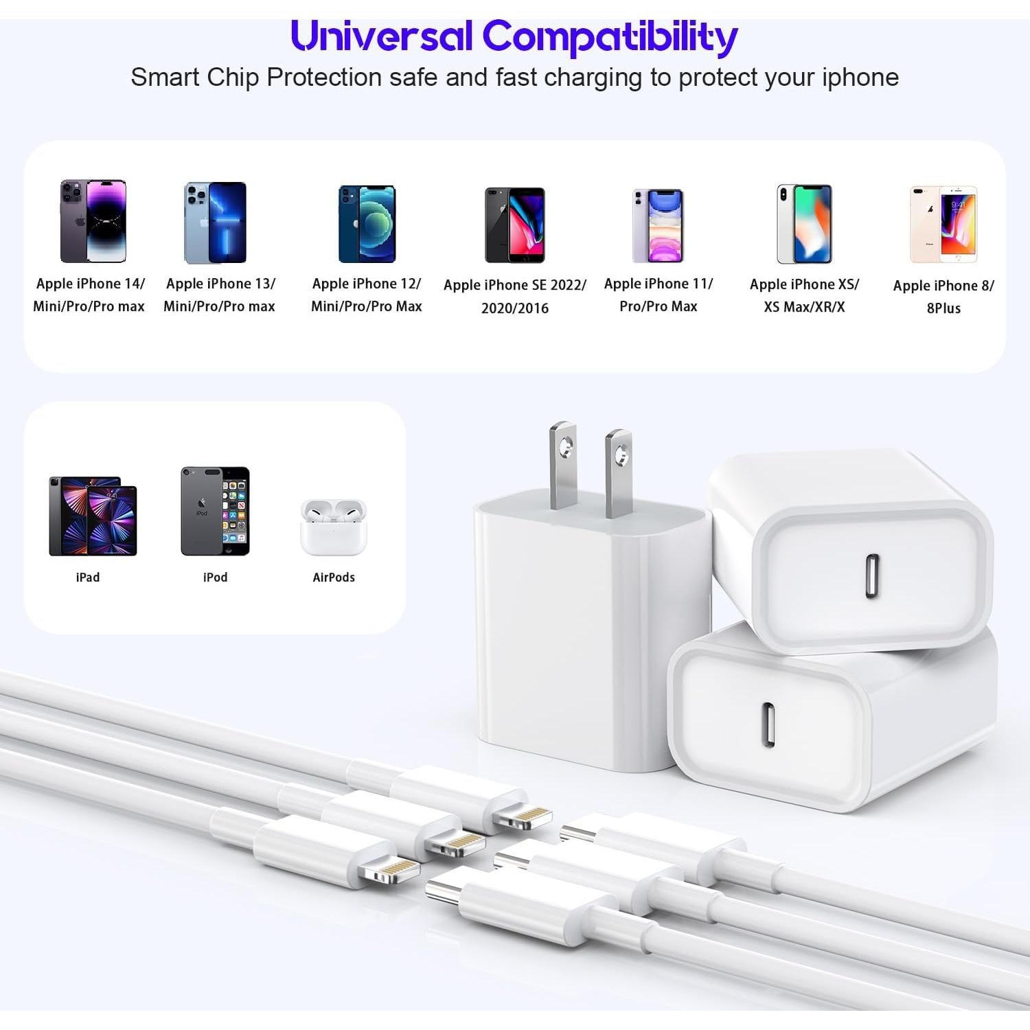 Cable de carga rápida 3m para iPhone - 3 unidades USB-C a Lightning