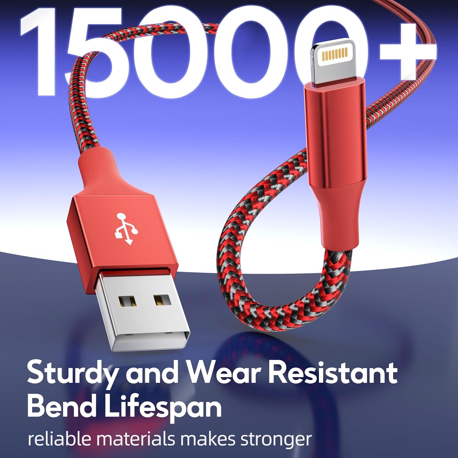 Cargador Lightning MenoSupp 3Pack 10FT Nylon Carga Rápida