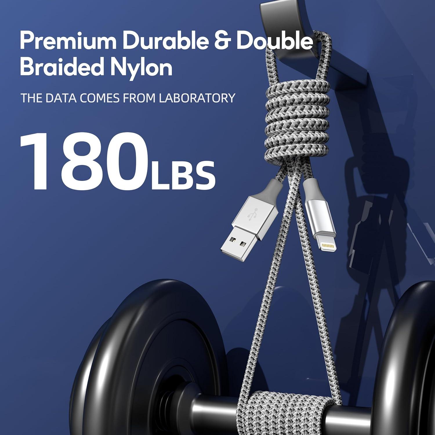 Cargador Lightning MenoSupp 3Pack 10FT Nylon Carga Rápida