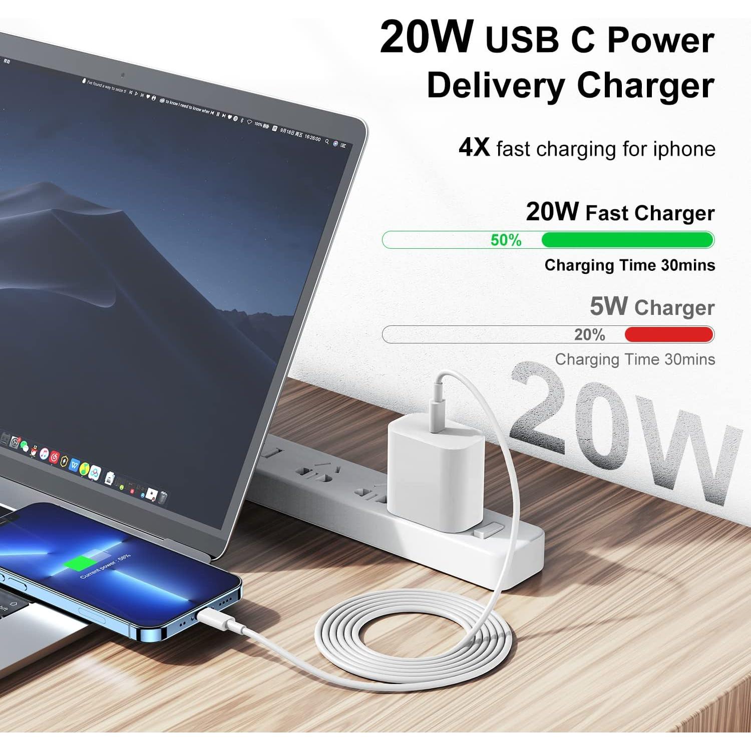 Cargador Rápido USB C 20W Fashia + Cable Lightning 6FT