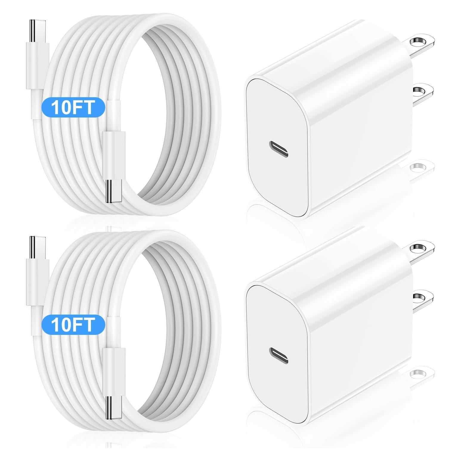 Cargador Rápido 20W Yievis + Cable USB C a C 10 pies