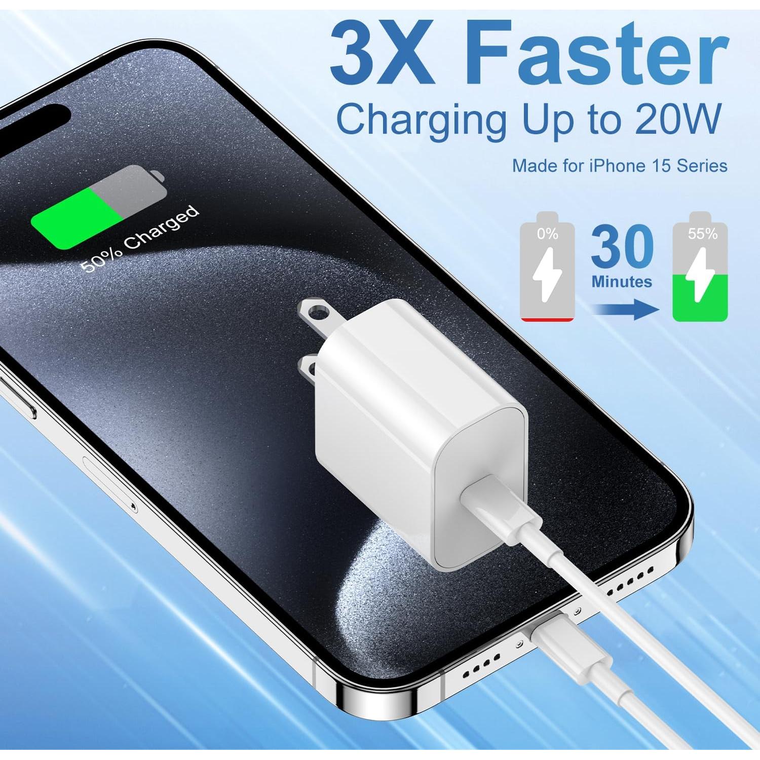 Cargador Rápido 20W Yievis + Cable USB C a C 10 pies