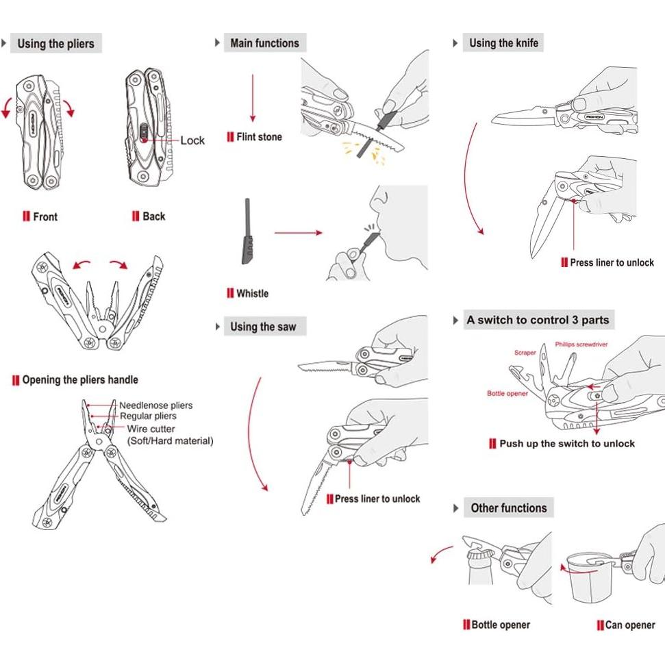 Multiherramienta Roxon CM1349 14 en 1 Plegable para Camping