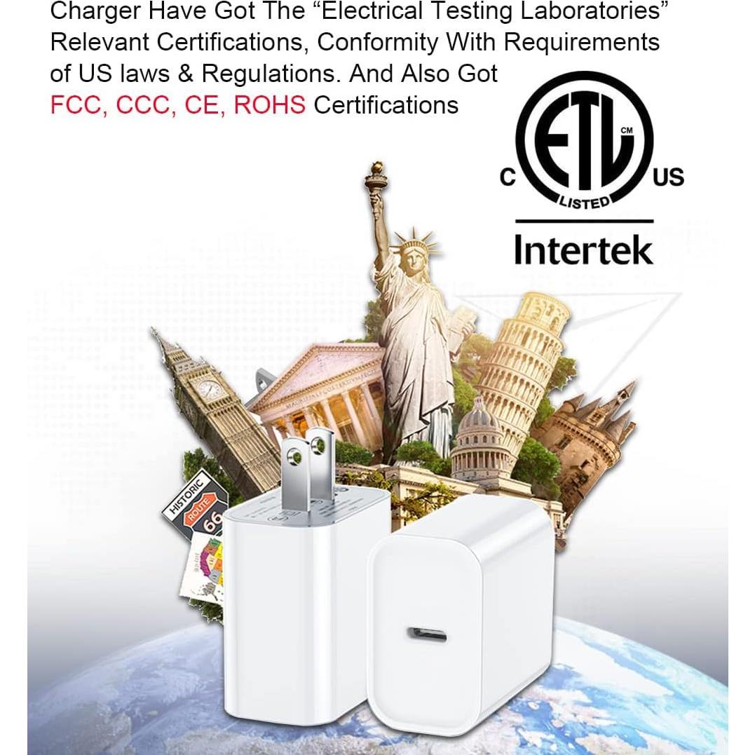 Cargador Rápido 20W USB C PD con Cable 6 pies para iPhone