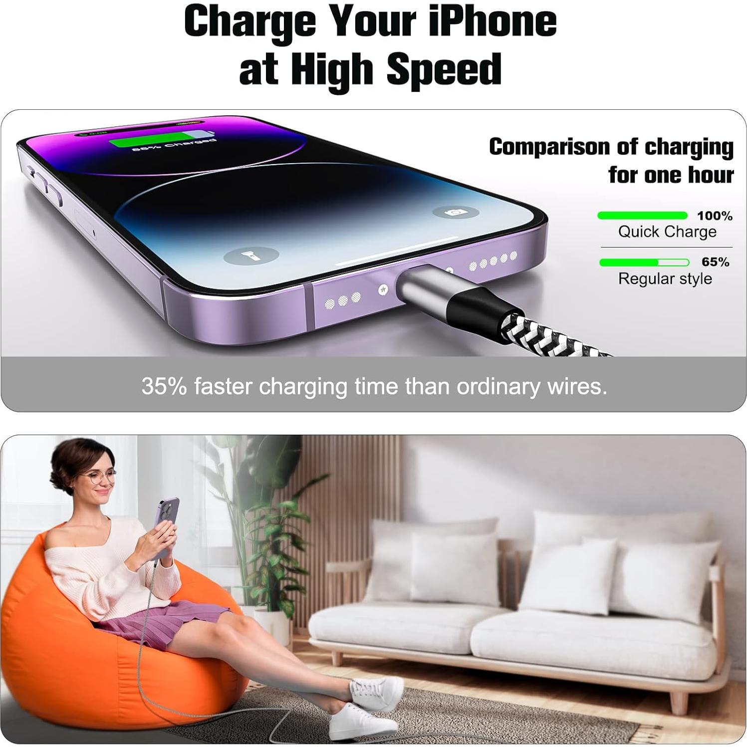 Cargador Lightning KMOMO 3 Unidades 0.91m para iPhone 14/13/12/11