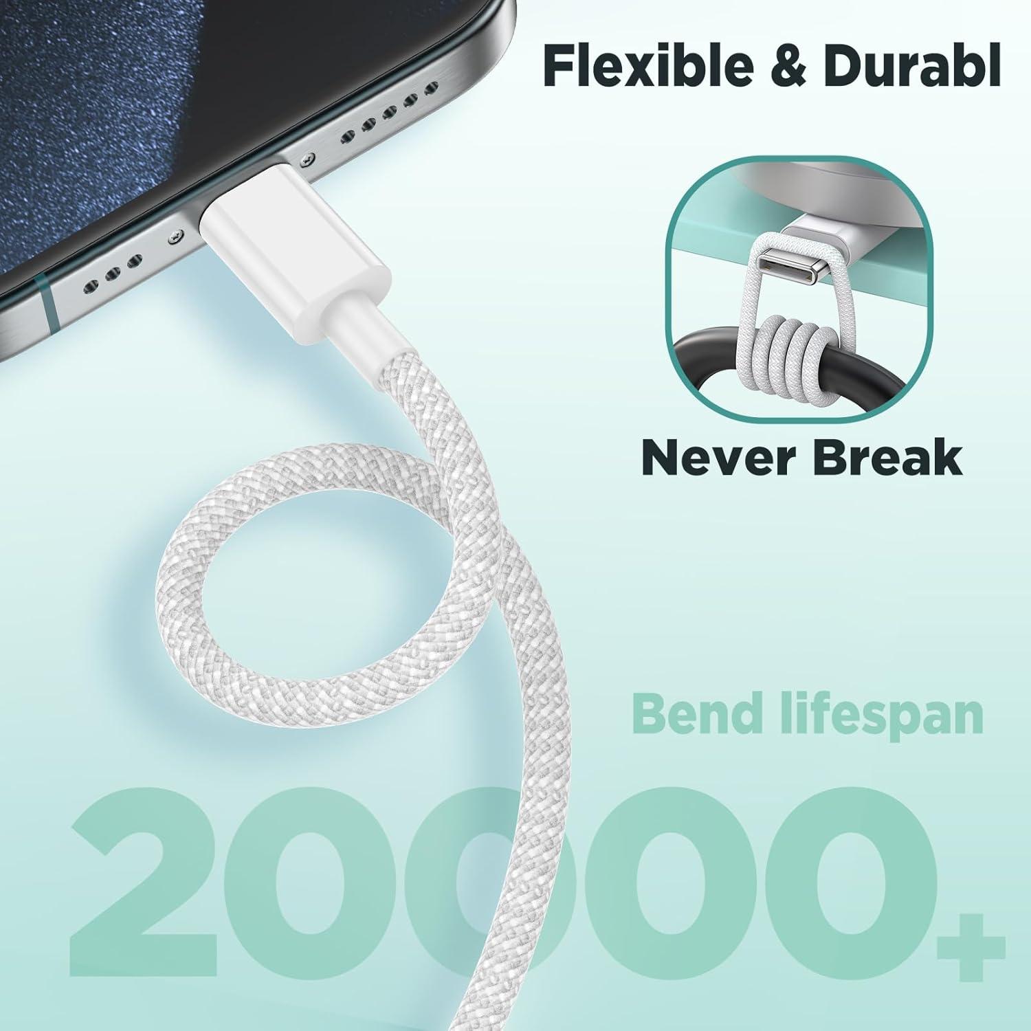 Cargador Rápido de Pared 20W USB C + 3 Cables para iPhone 15/16