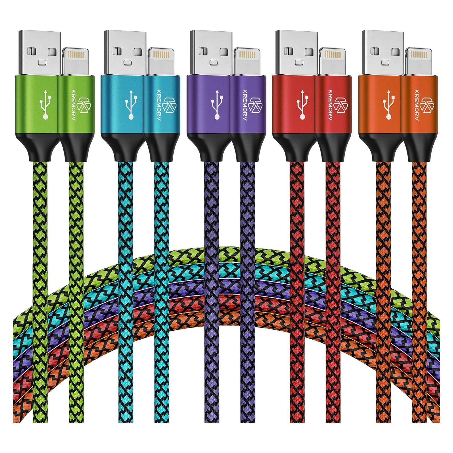 Cargador USB Lightning KREMORV 5 Cables 3.05m Carga Rápida