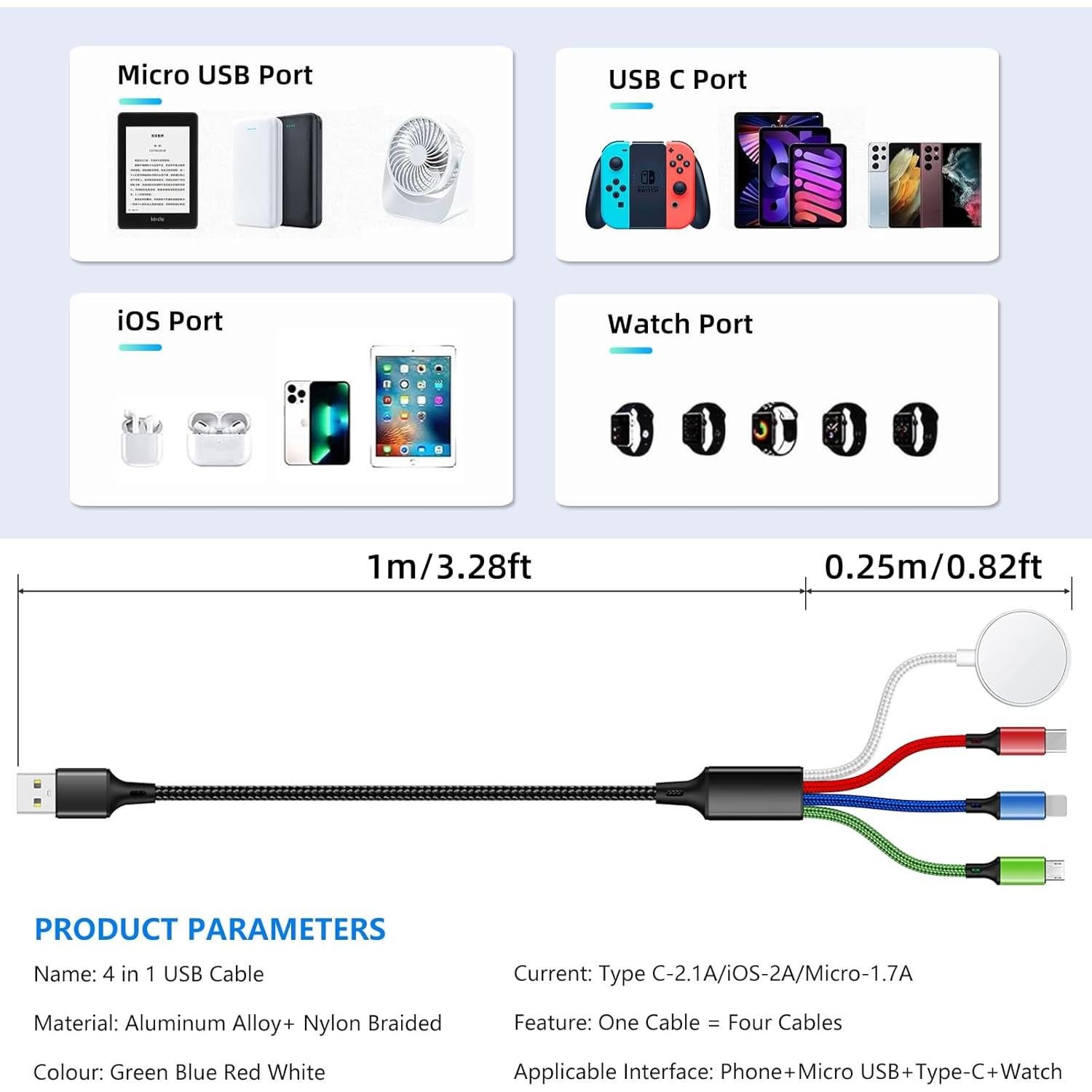 Cargador 4 en 1 Amasuki para iWatch y iPhone 1.22m