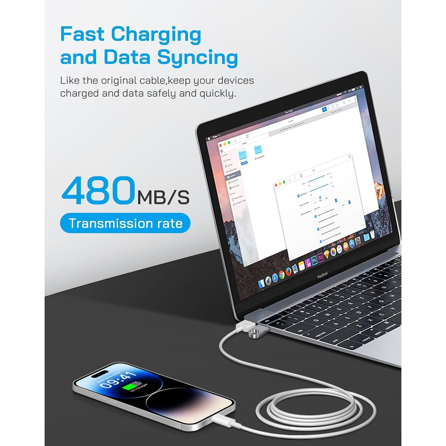 Cargador Lightning Juusmart 4-Pack 6 pies USB MFi para iPhone