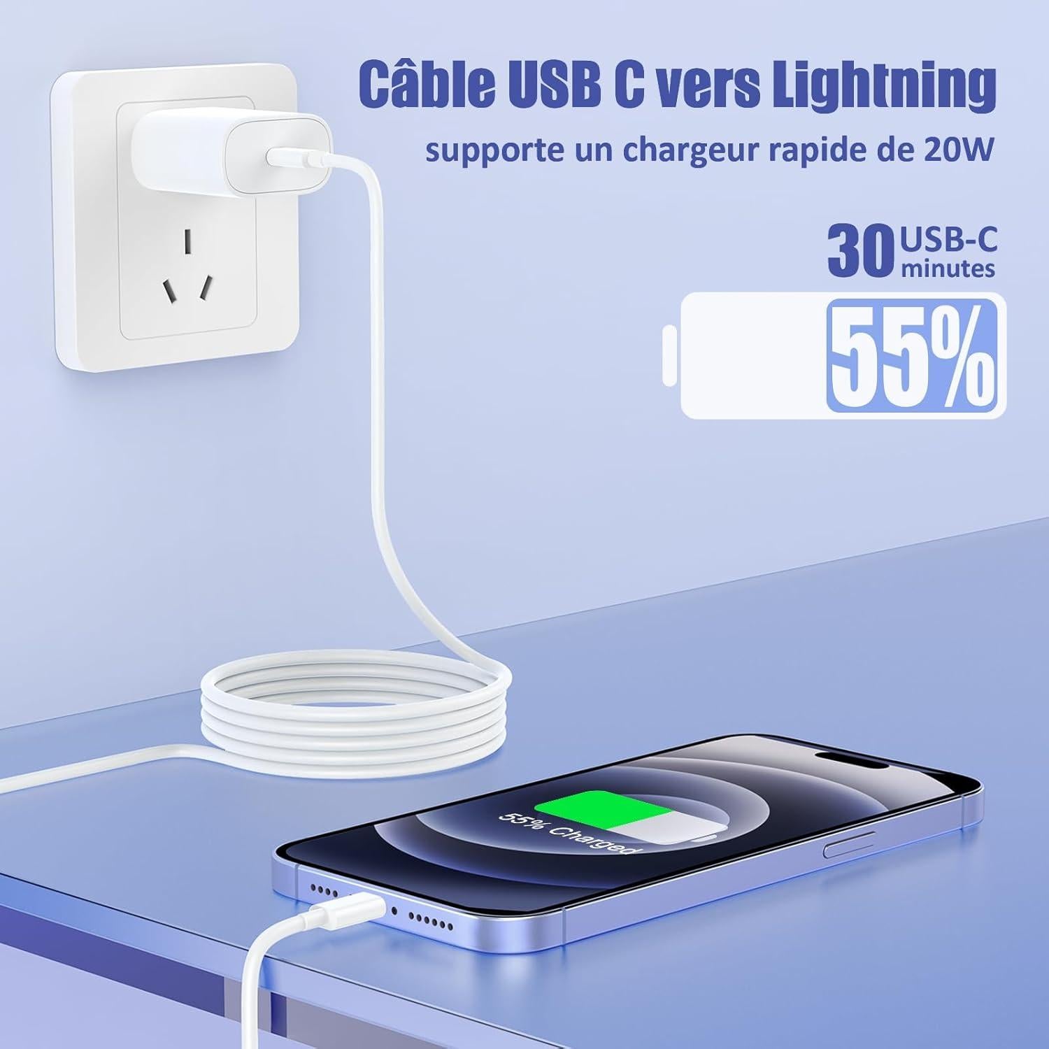 Paquete de 4 cables USB C a Lightning 6 pies Essri carga rápida