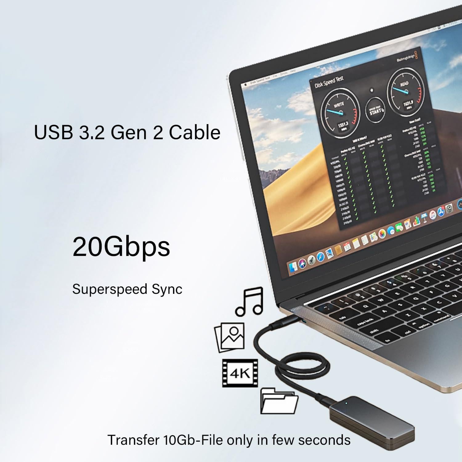 Cable USB-C a USB-C 2m Pocxwa 100W 20Gbps 4K para iPhone, MacBook