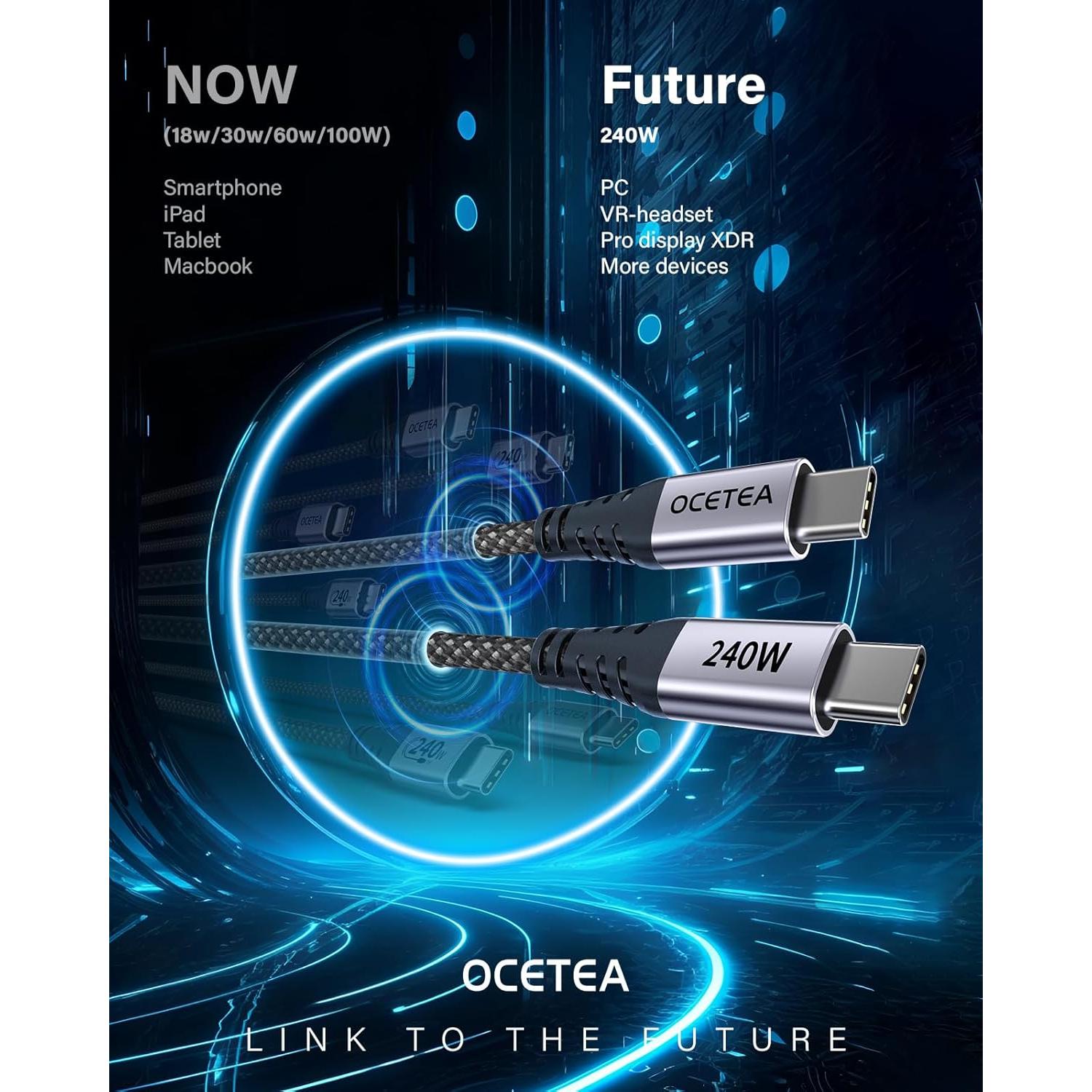 Cable USB C a USB C 240W Ocetea 1m 1m 2m Carga Rápida