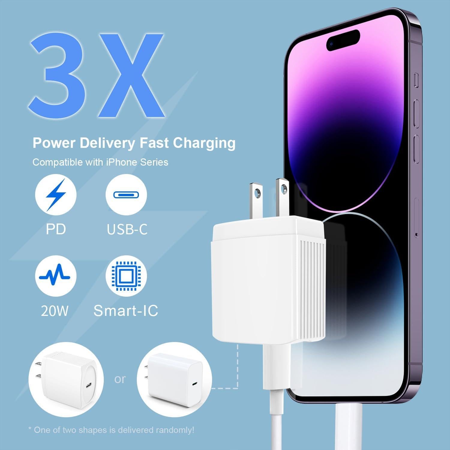 Cargador Rápido USB C 20W Mitesbony + 2 Cables 10FT