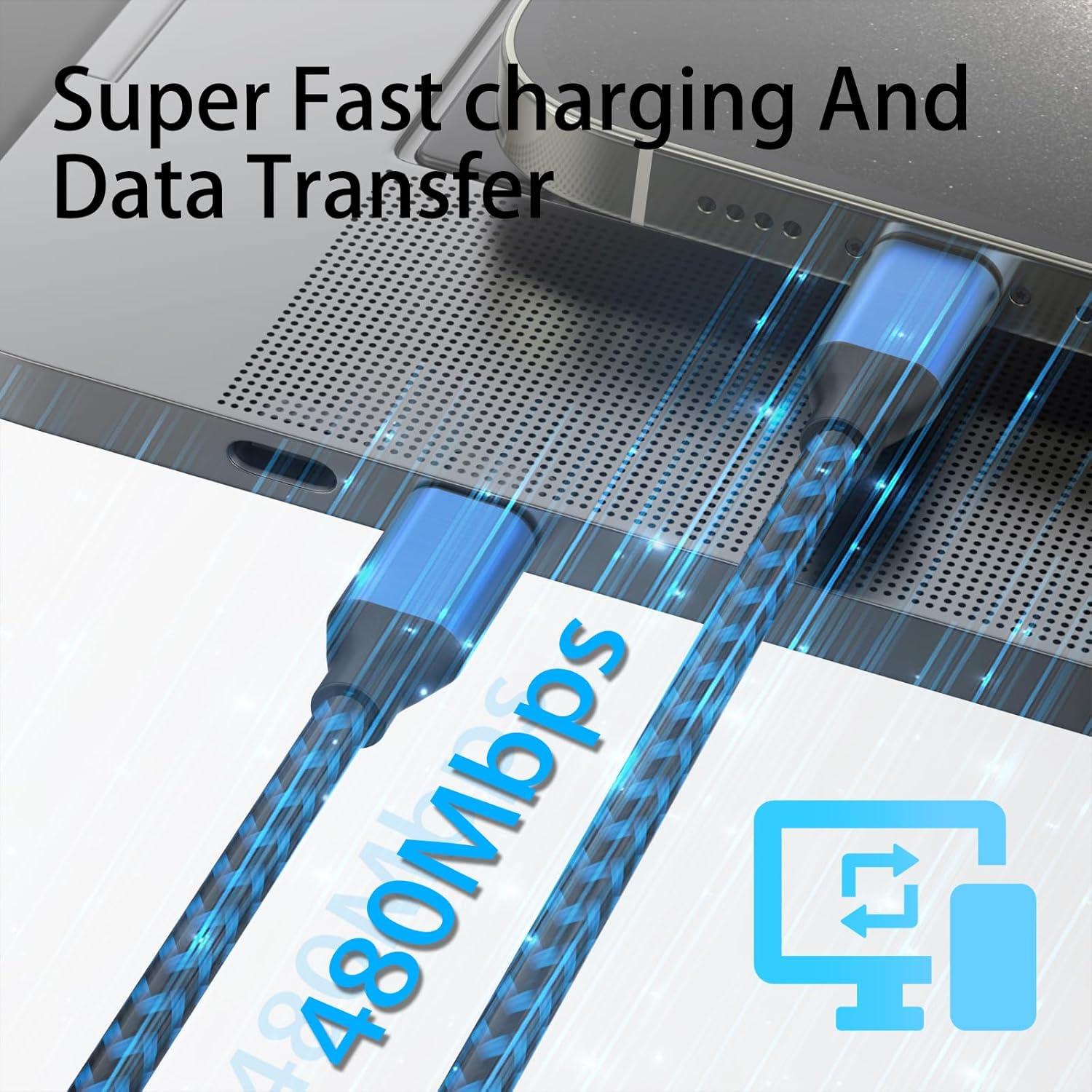 Cable USB C a USB C MUXA 60W 3m Carga Rápida Nylon Trenzado