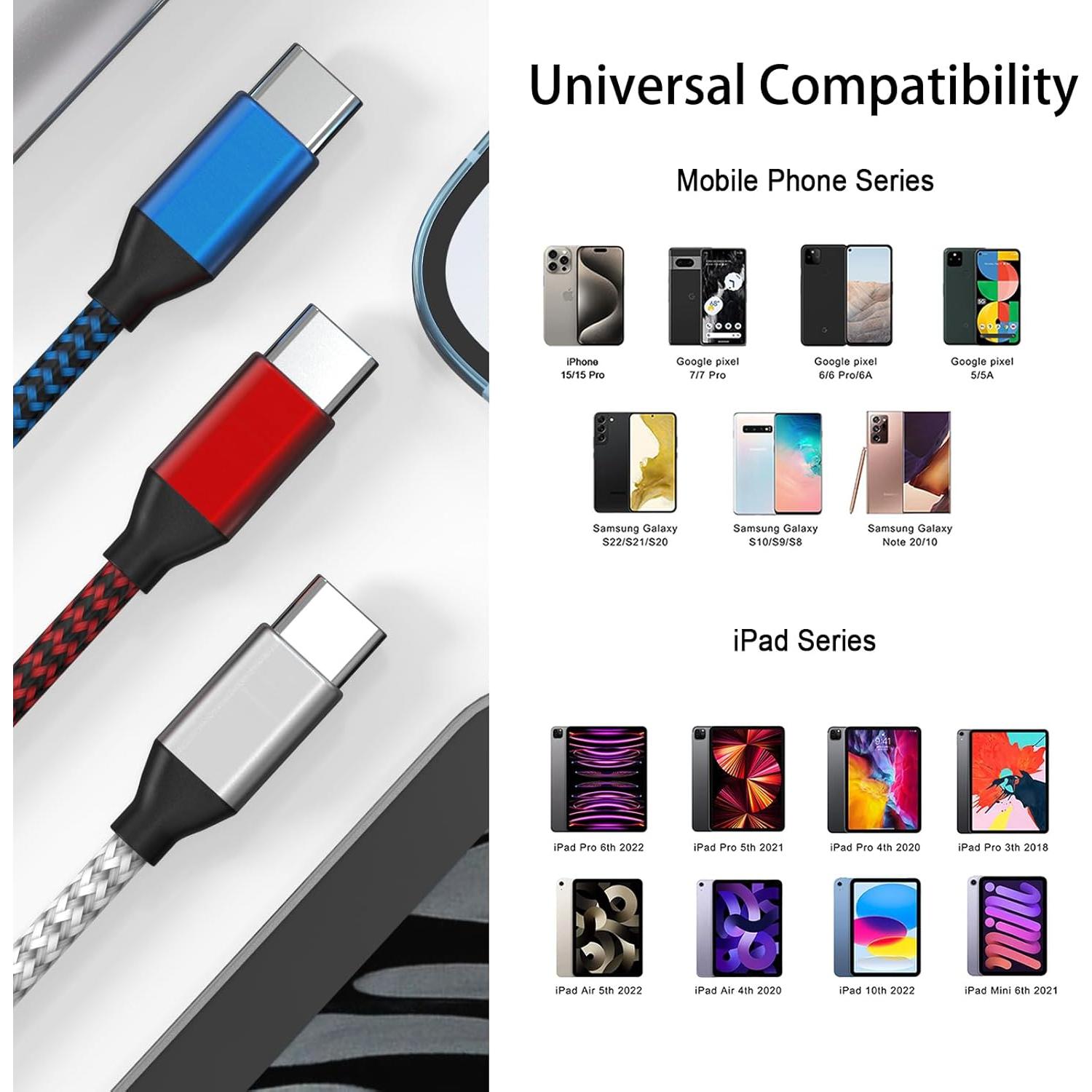 Cable USB C a USB C MUXA 60W 3m Carga Rápida Nylon Trenzado