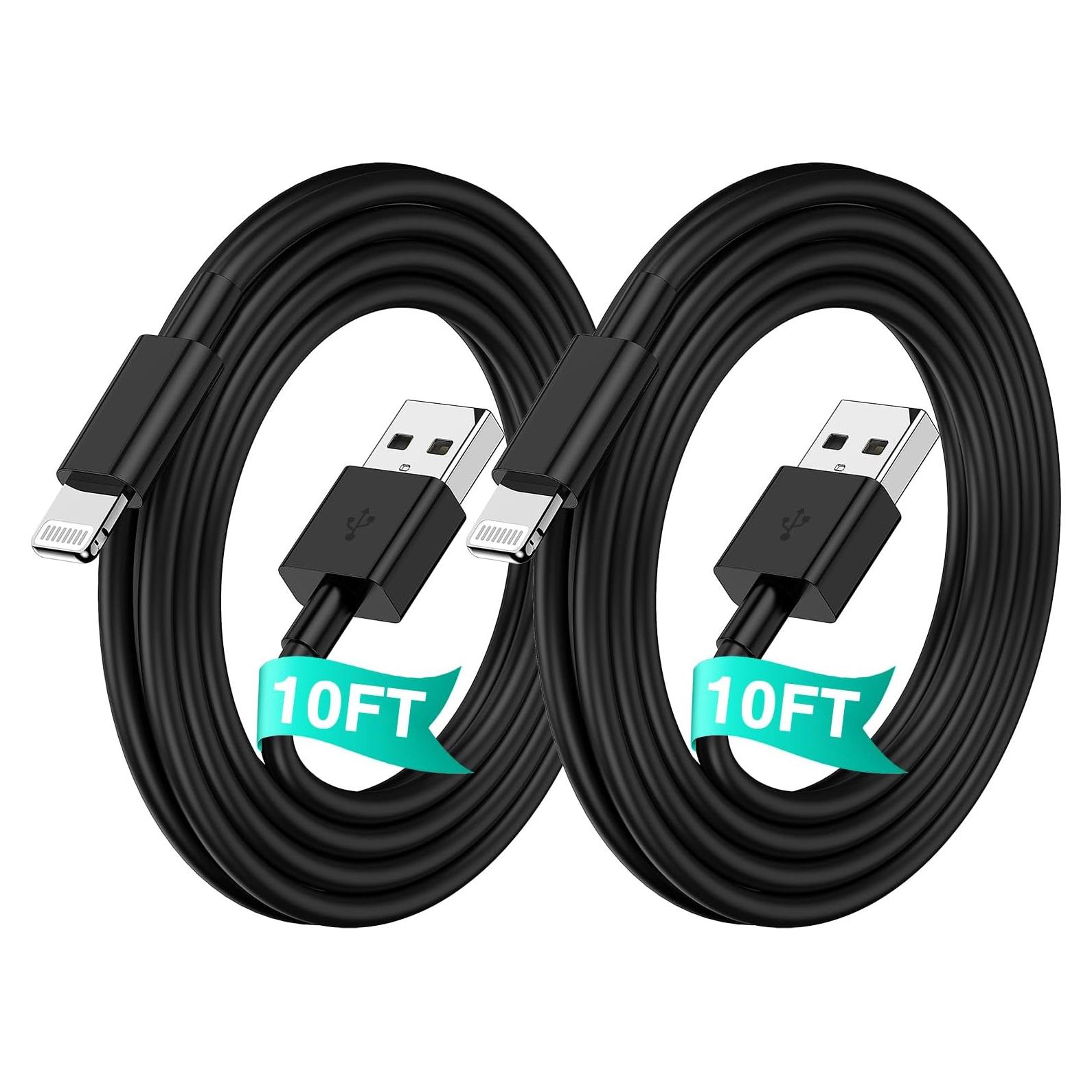 Cable de Cargador Lightning QZVOO 3m 2Pack Carga Rápida Negro