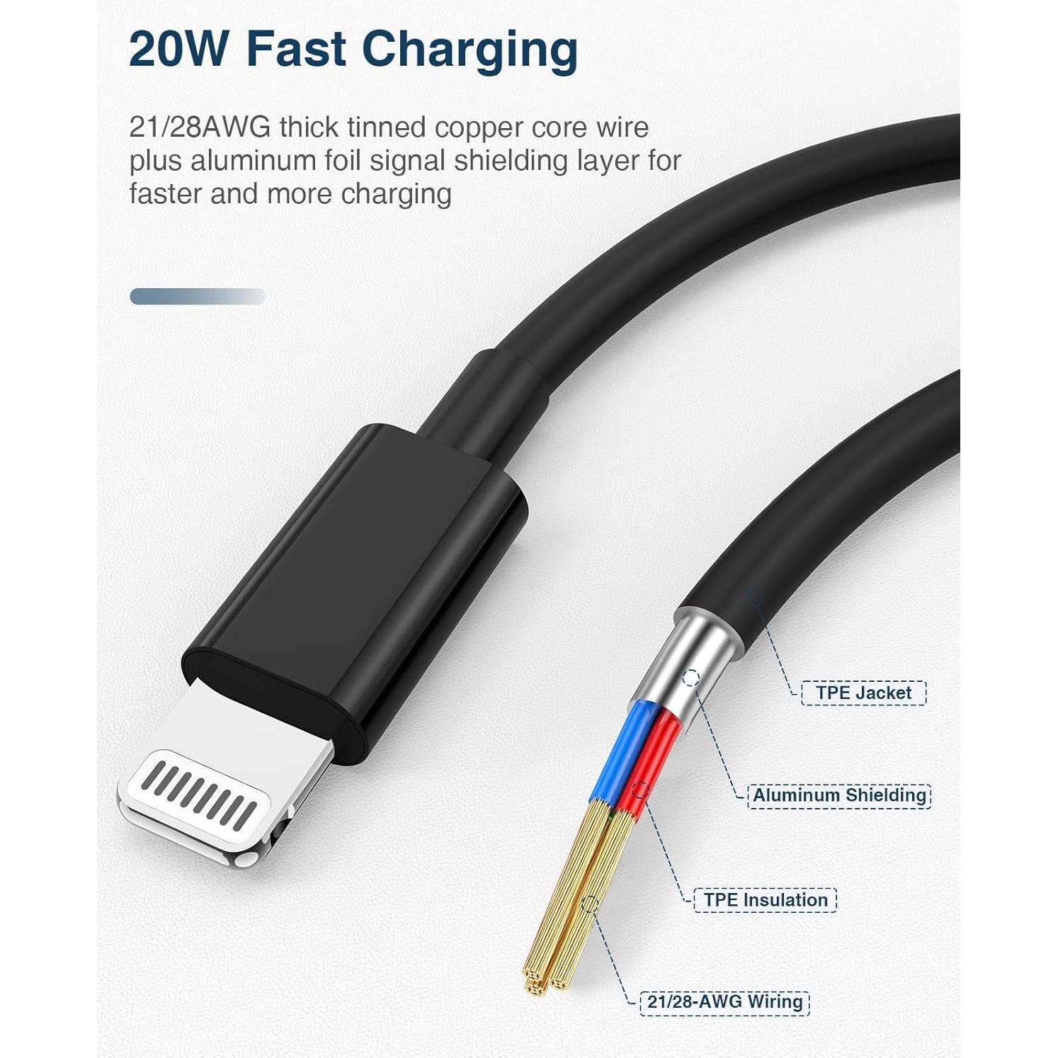 Cable de Cargador Lightning QZVOO 3m 2Pack Carga Rápida Negro