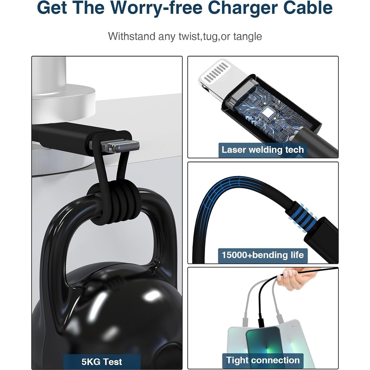 Cable de Cargador Lightning QZVOO 3m 2Pack Carga Rápida Negro