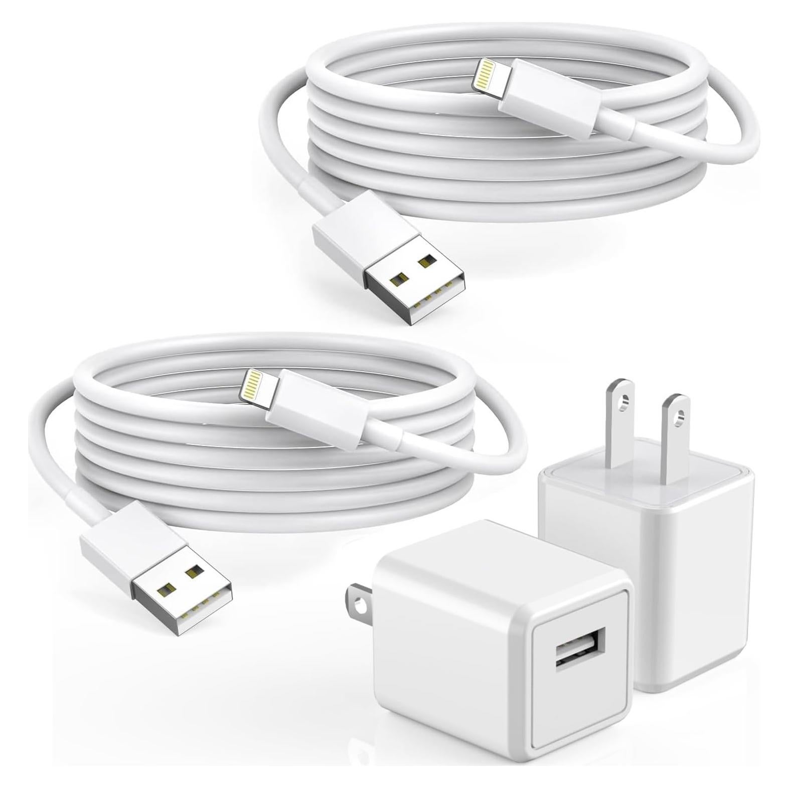 Cargador de Pared USB Rápido 2 Pack + Cable Lightning 1.83m