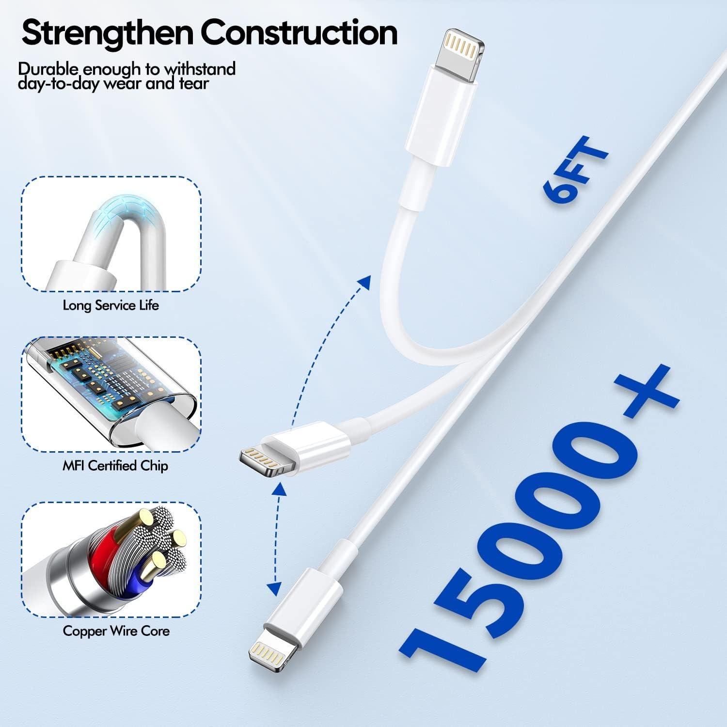 Cargador Rápido MFi Apple 2 Paquete con Cable Lightning 6FT