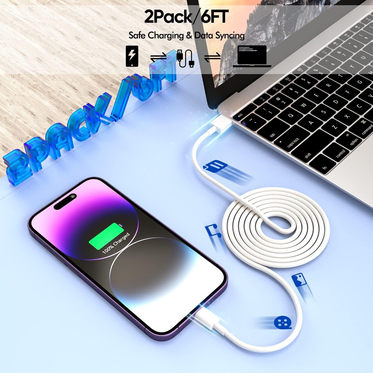 Cargador Rápido MFi Apple 2 Paquete con Cable Lightning 6FT