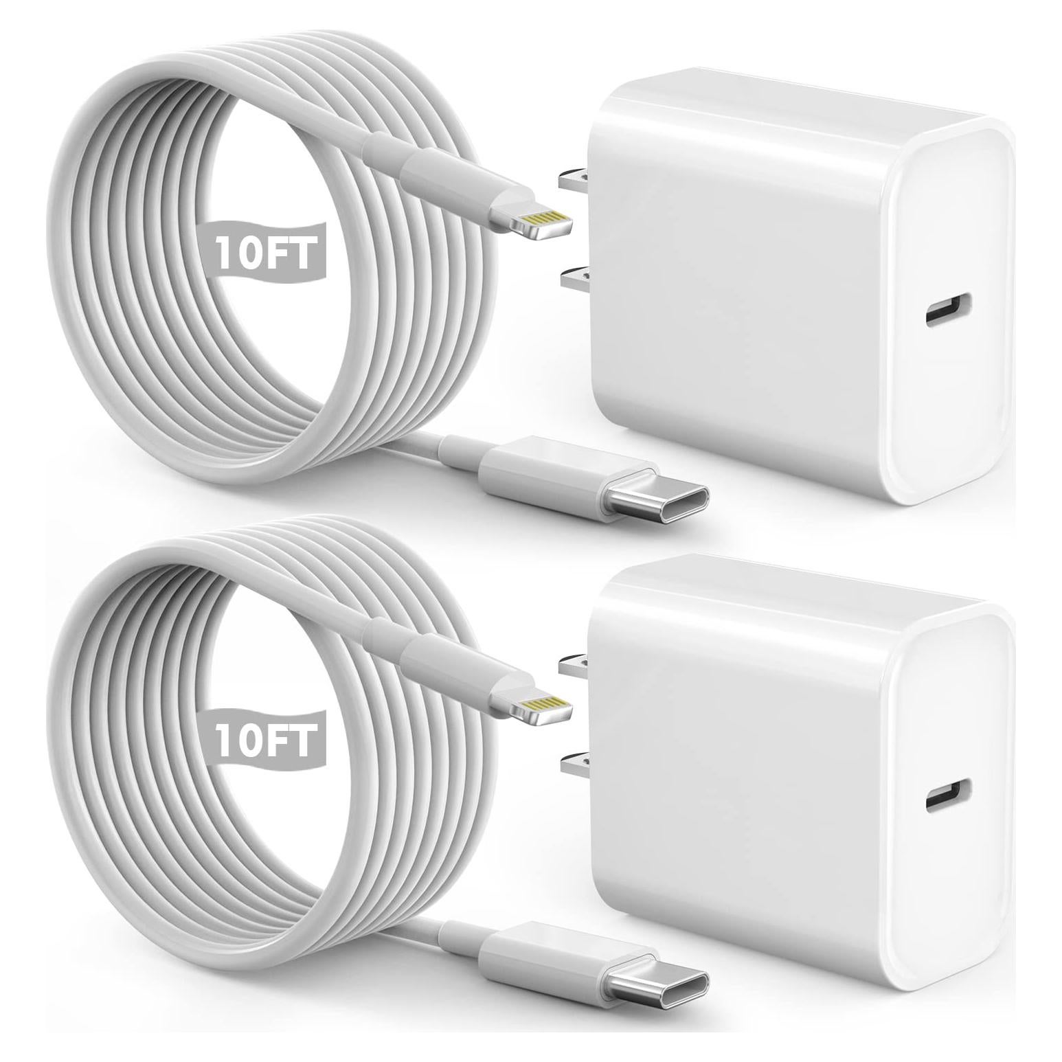 Cargador Rápido USB-C 20W + Cable Lightning 10FT para iPhone