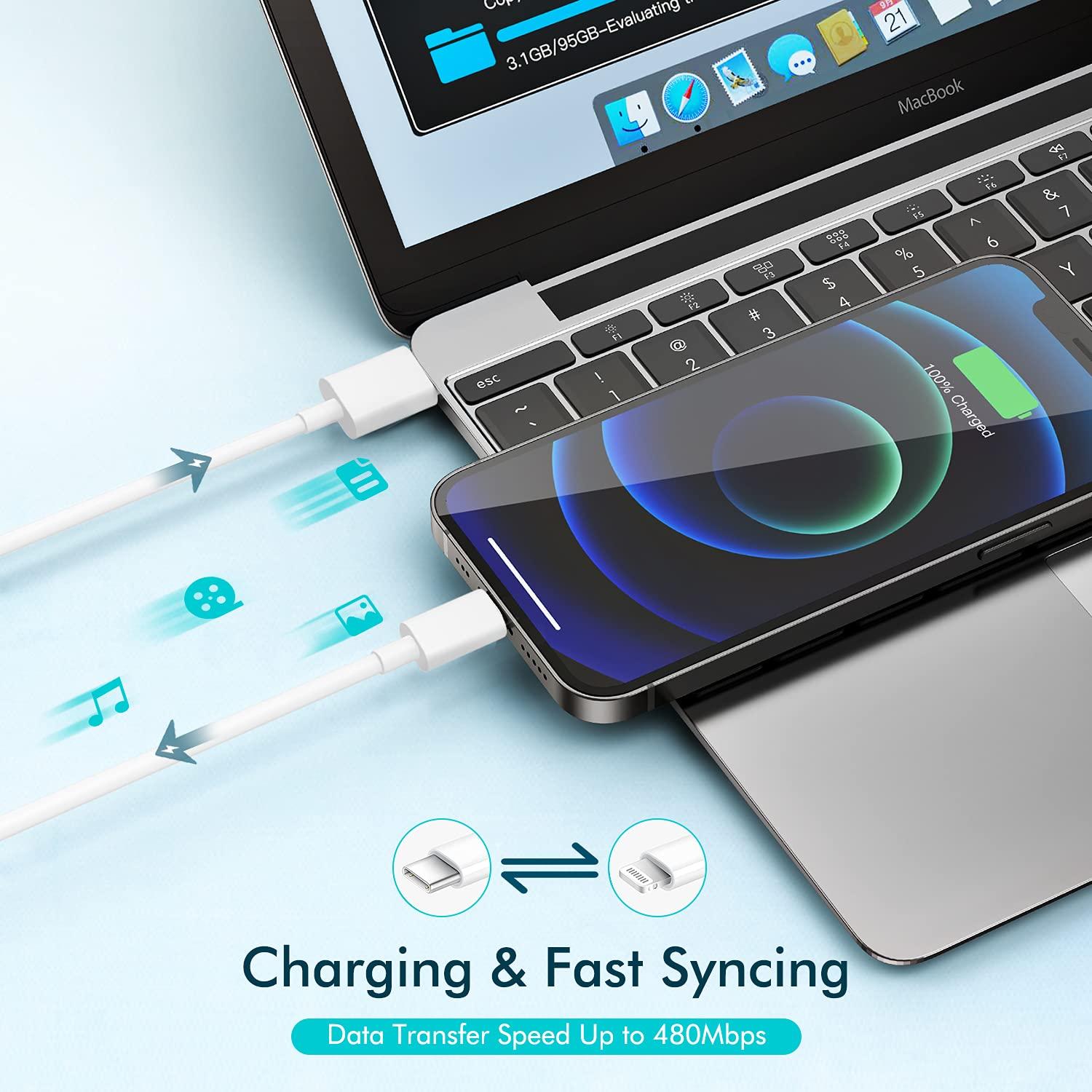 Cargador Rápido USB-C 20W + Cable Lightning 10FT para iPhone