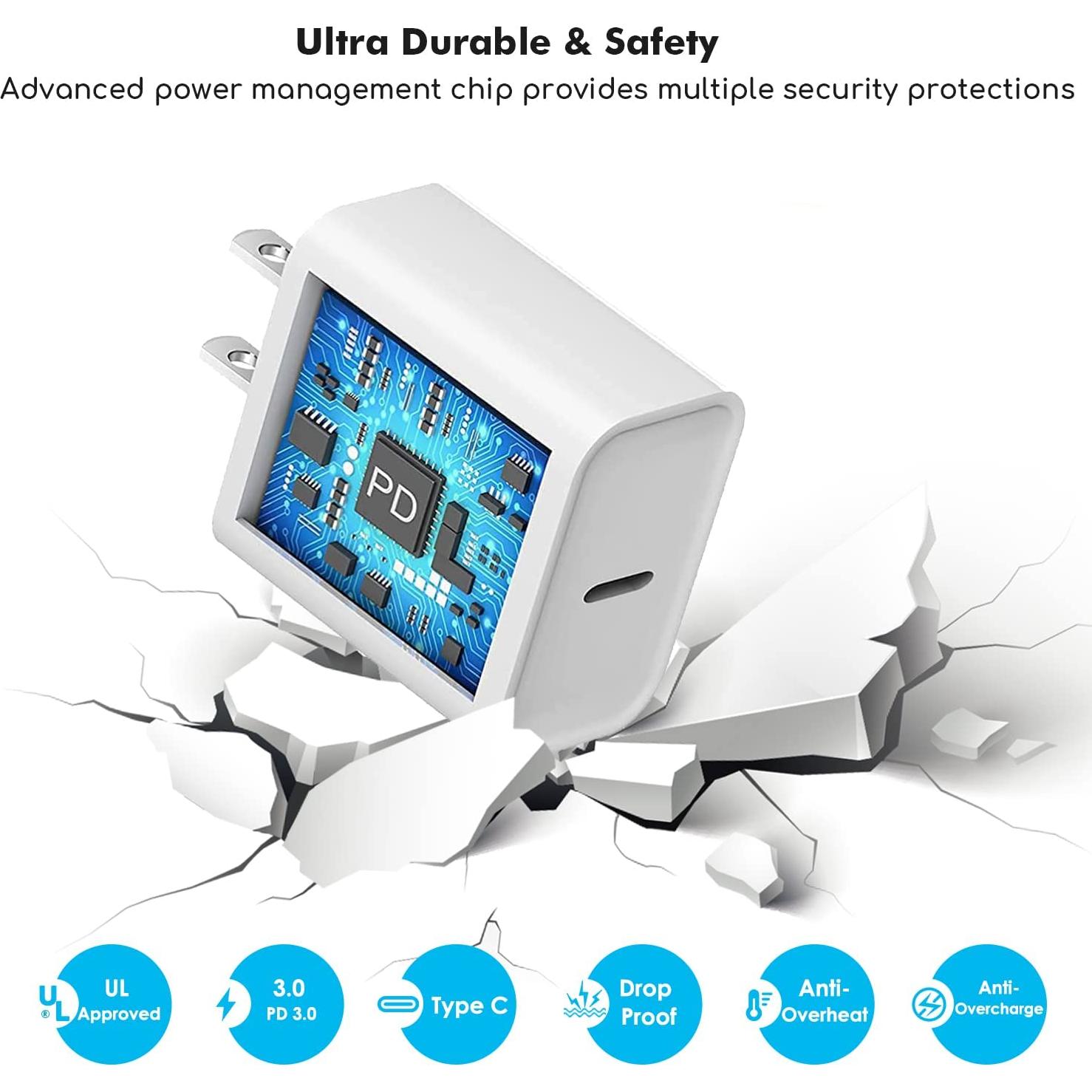 Cargador Rápido USB-C 20W + Cable Lightning 10FT para iPhone