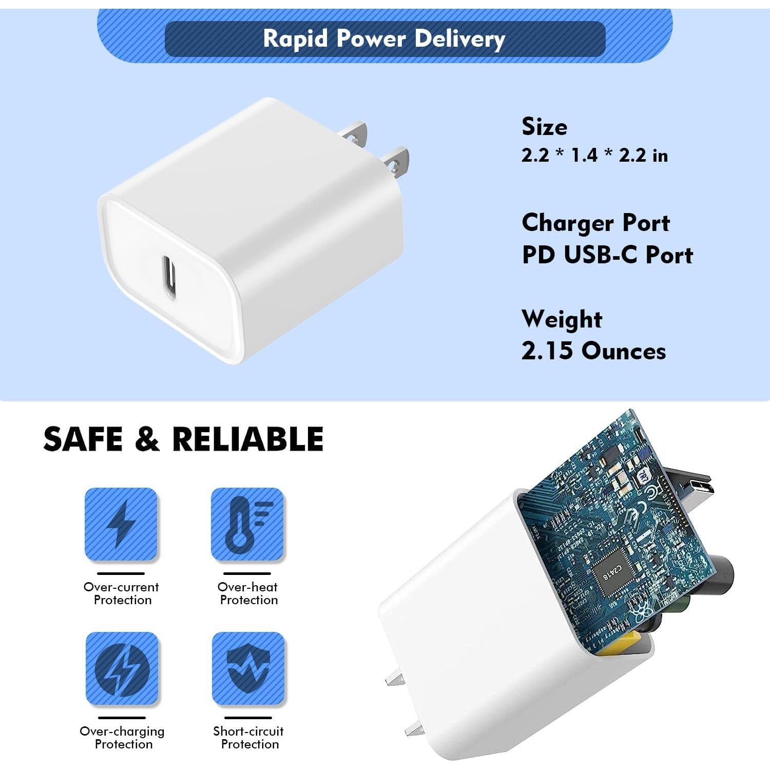 Cargador Rápido Apple 2Pack USB-C PD + Cable 6.6FT