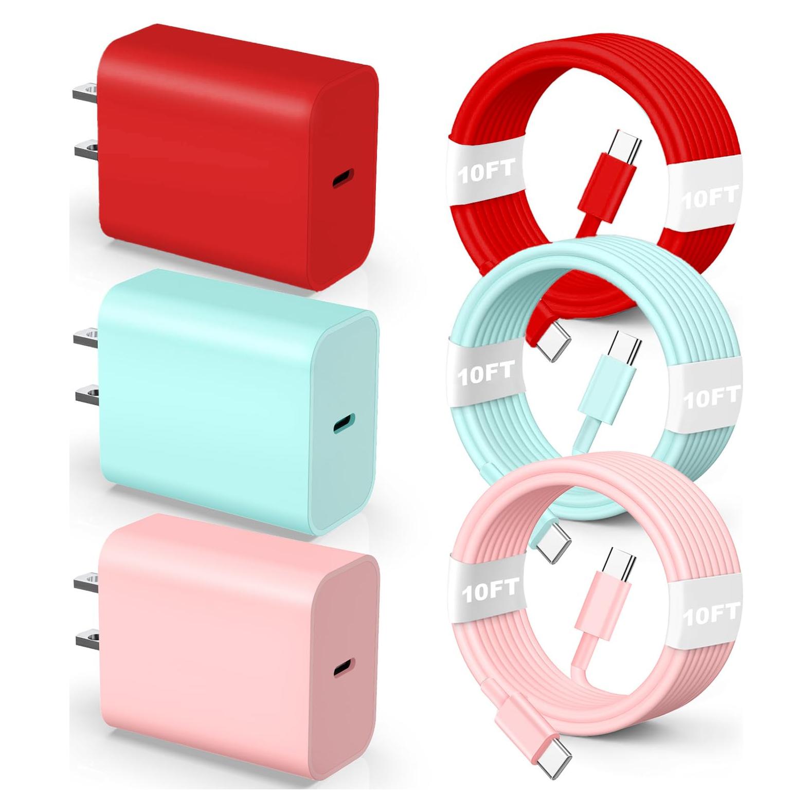 Cable de Carga Rápida USB C 60W 10FT 3Pack para iPhone 16/15