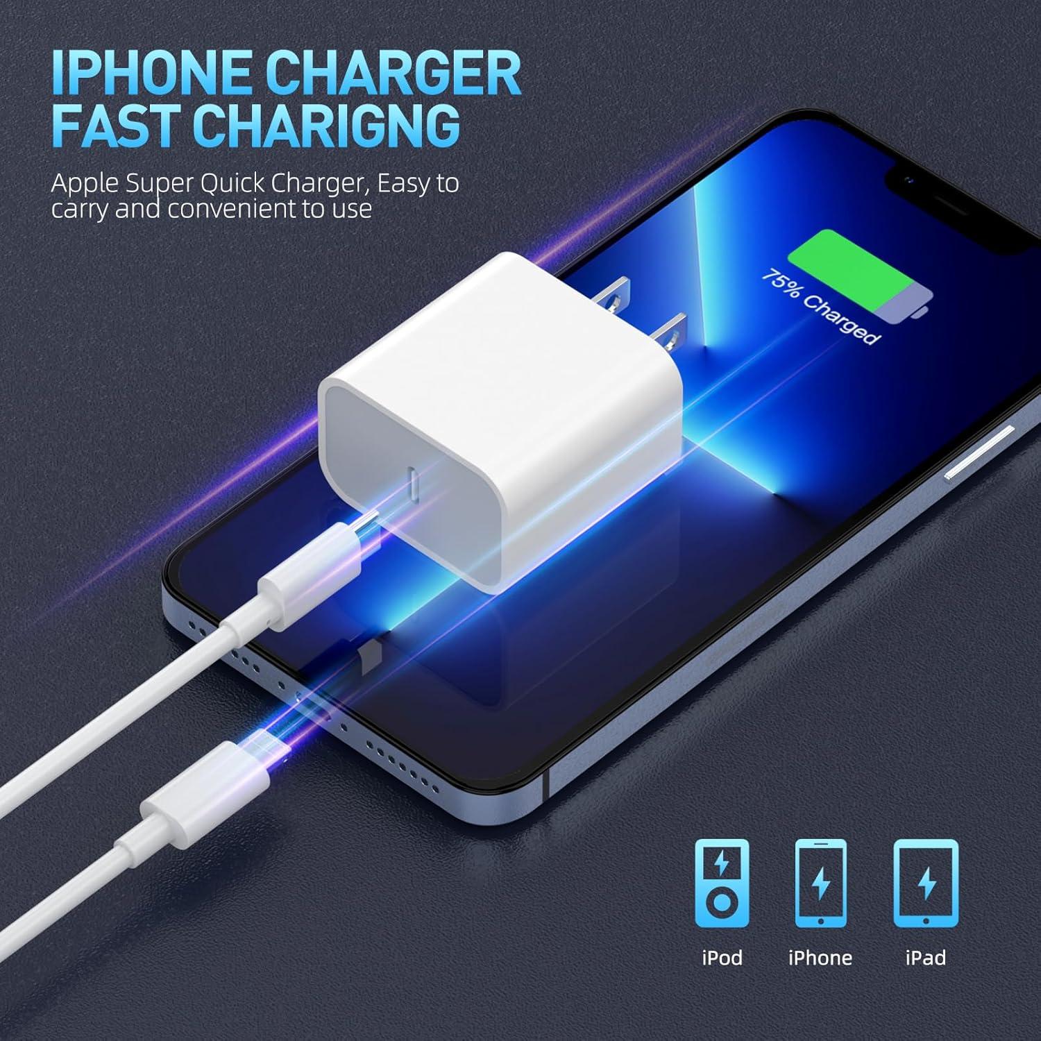 Cargador Rápido USB C para iPhone - 3 Piezas 10FT MFi