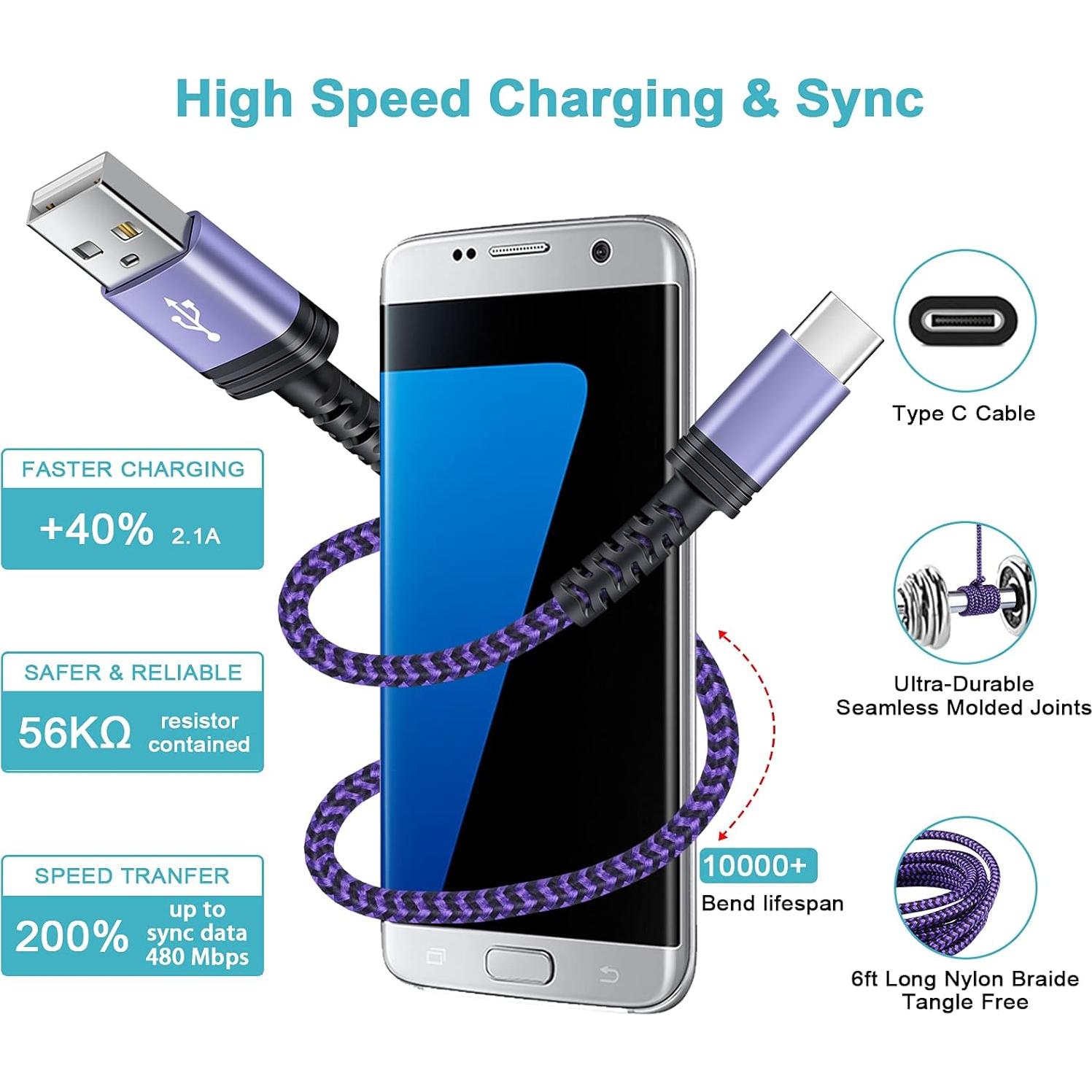 Cable USB A a USB C 1.83M VIFIGEN 3 Pack Carga Rápida