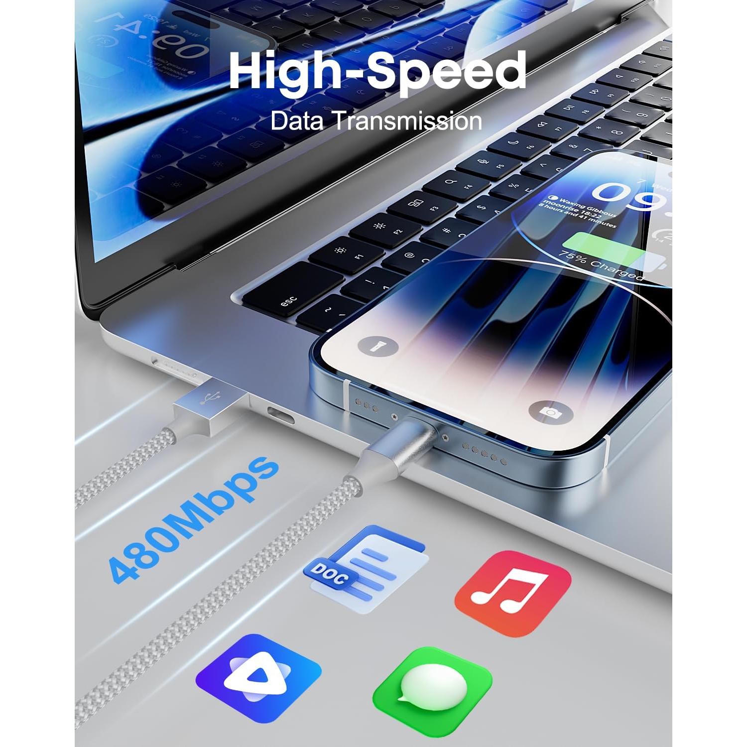 Cargador Lightning MFi VODRAIS 3pack 3m Nylon Carga Rápida