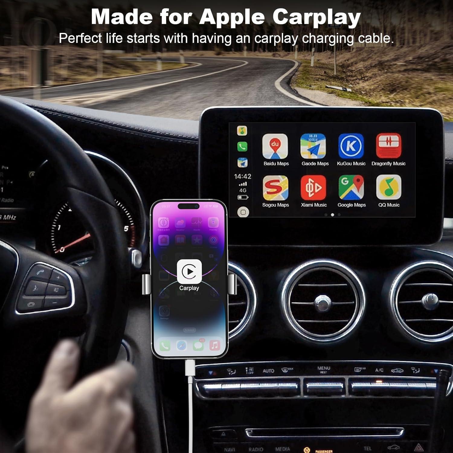 Cable Carplay Apple 3 pies USB A a Lightning Carga Rápida