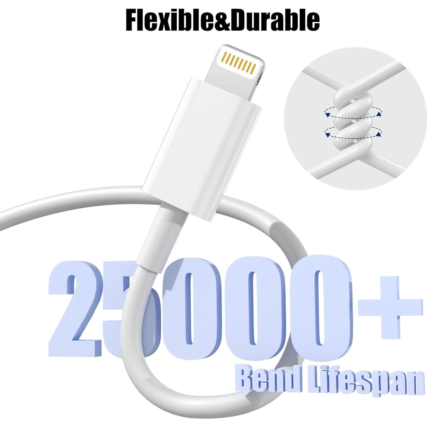 Cable Carplay Apple 3 pies USB A a Lightning Carga Rápida