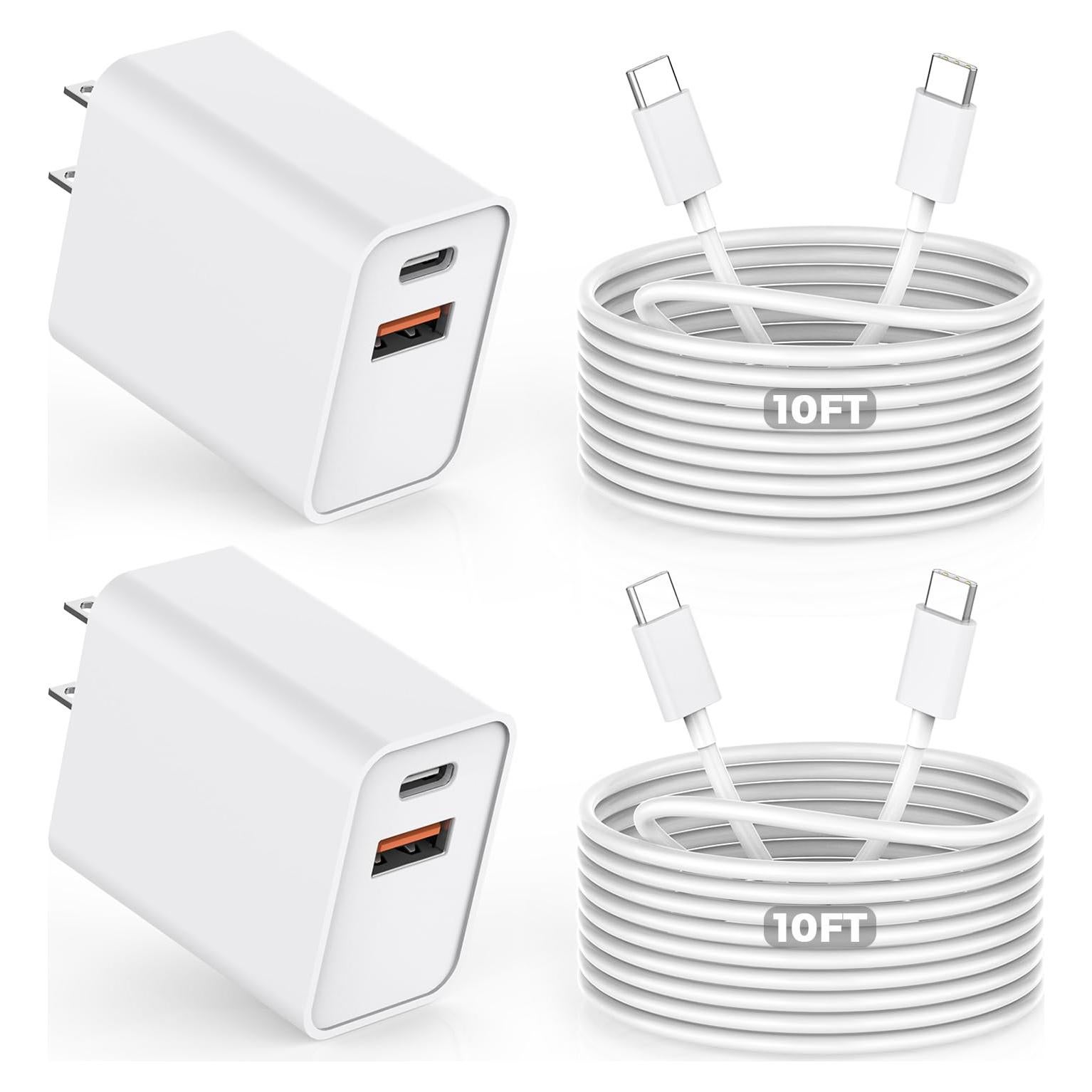 Cargador Rápido 20W USB A+C + 2 Cables USB C 10FT - iPhone 16