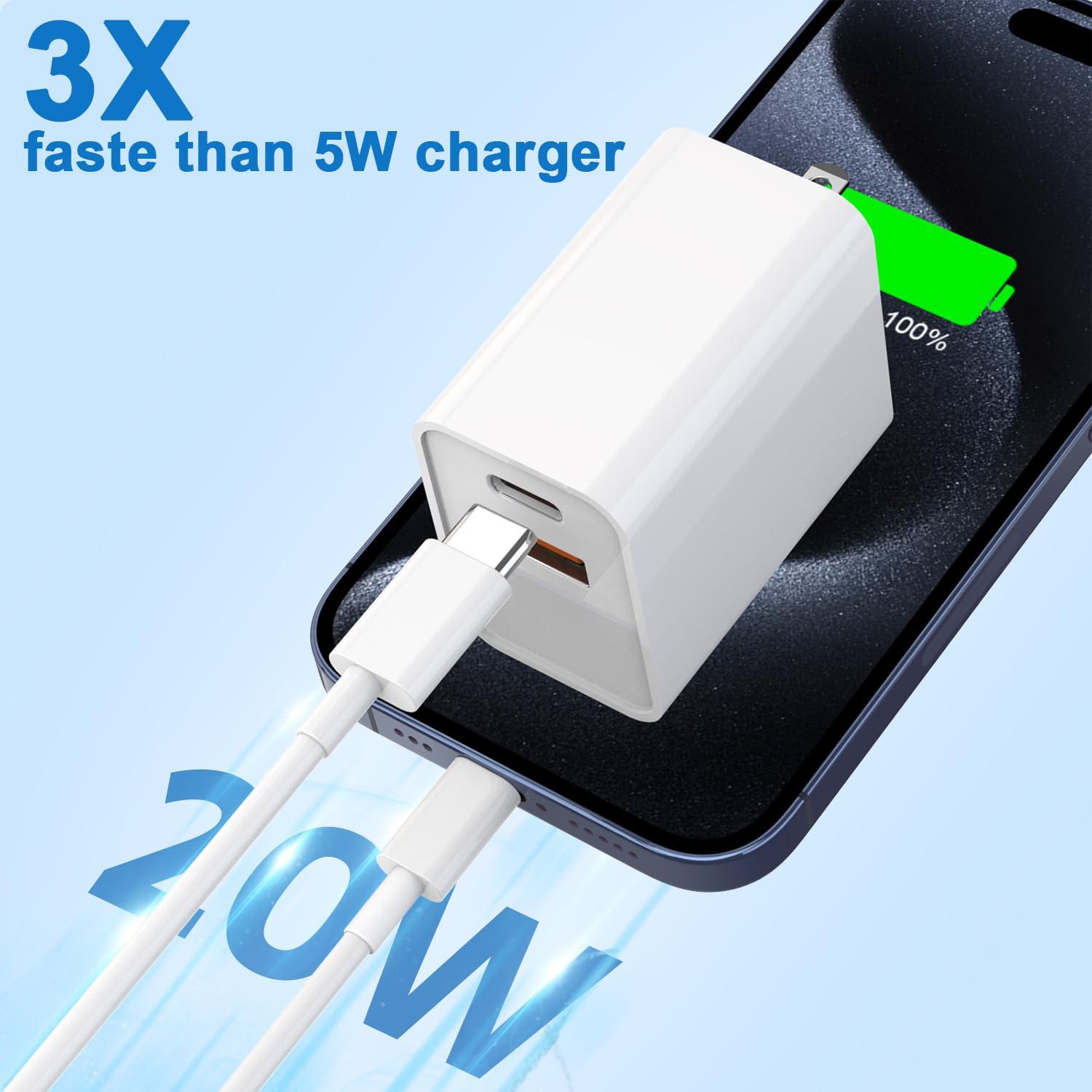 Cargador Rápido 20W USB A+C + 2 Cables USB C 10FT - iPhone 16