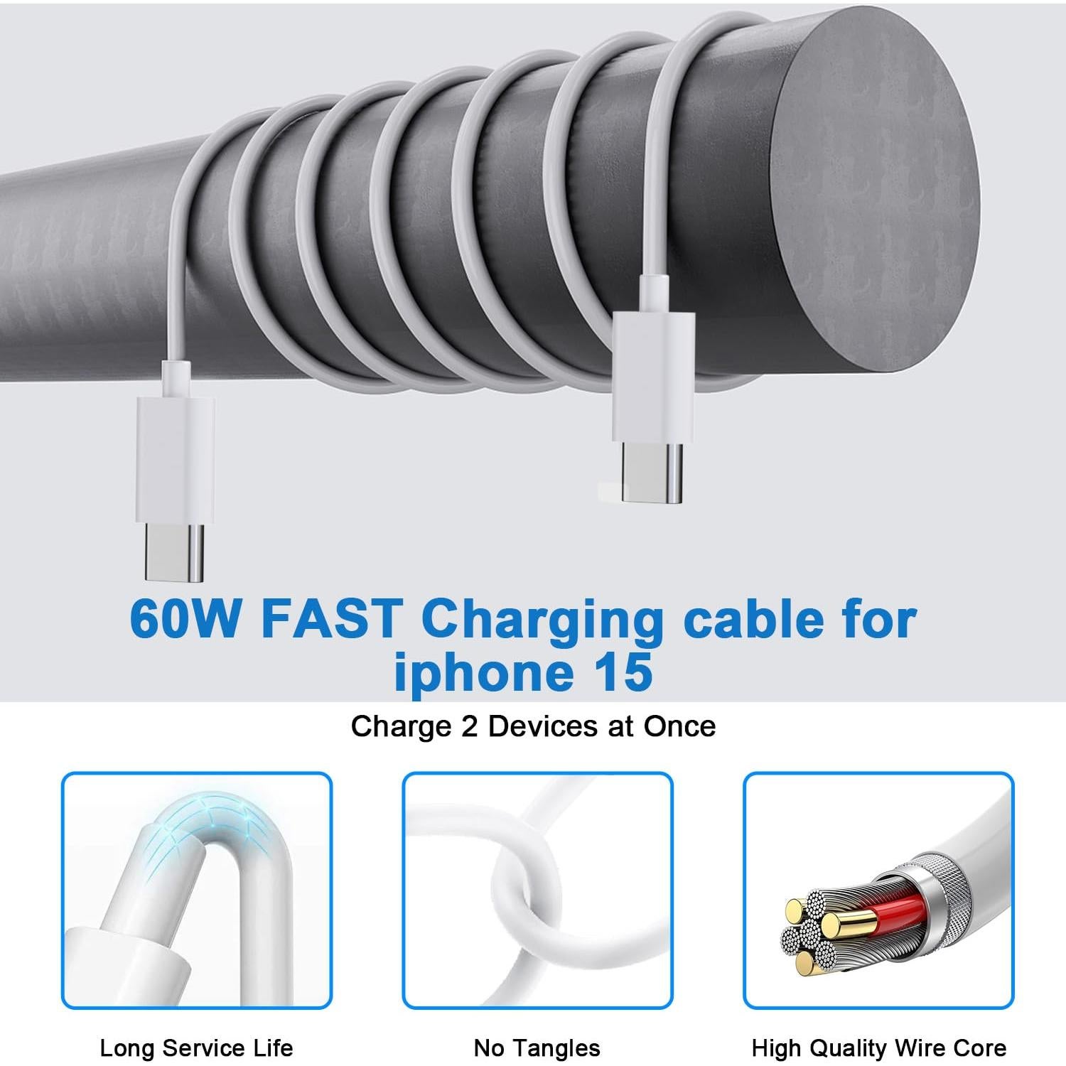 Cargador Rápido 20W USB A+C + 2 Cables USB C 10FT - iPhone 16