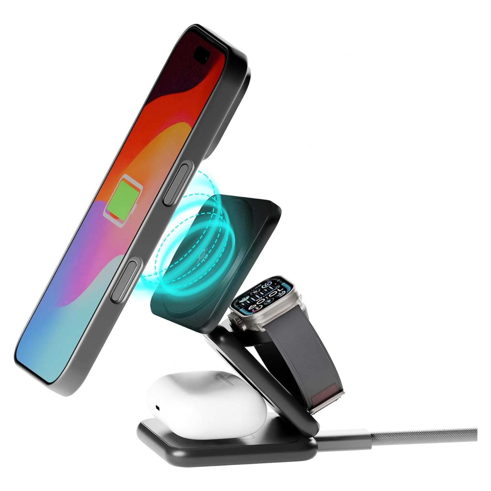 Cargador Inalámbrico 3-en-1 Peel Qi2 para iPhone, Apple Watch y AirPods