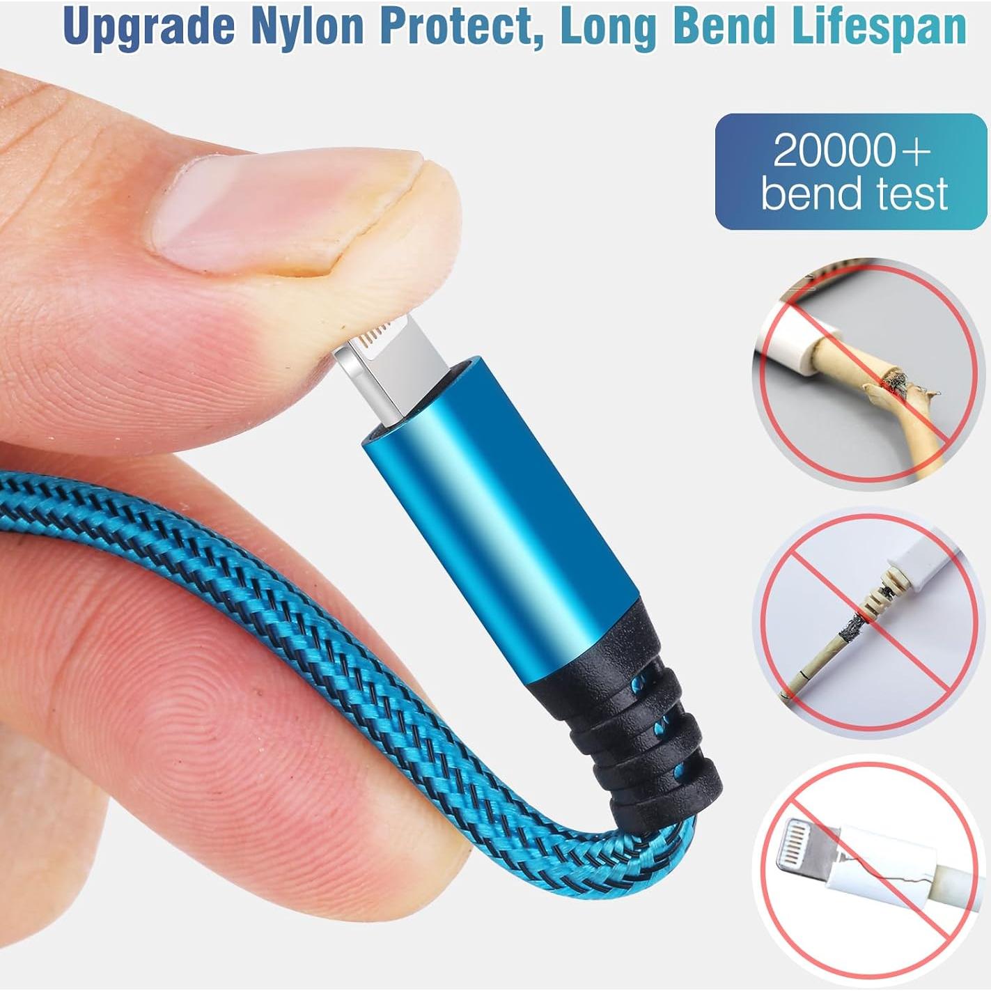 Cargador Lightning 10FT 5Pack Aurnoet Carga Rápida MFi