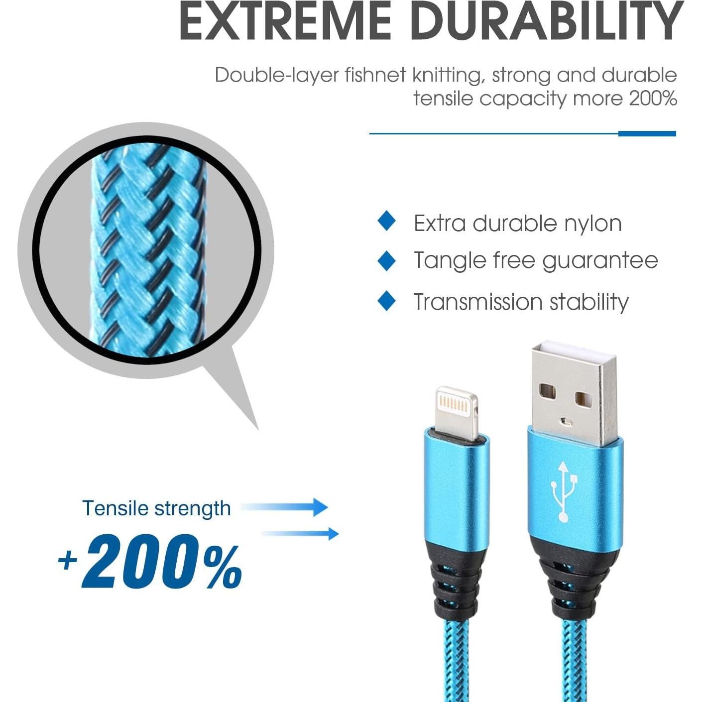 Cargador Lightning 10FT 5Pack Aurnoet Carga Rápida MFi