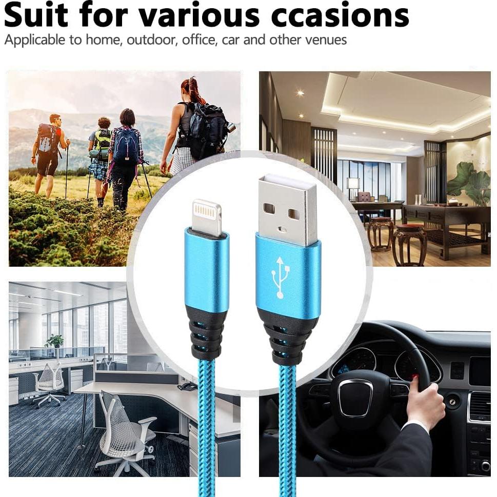 Cargador Lightning 10FT 5Pack Aurnoet Carga Rápida MFi