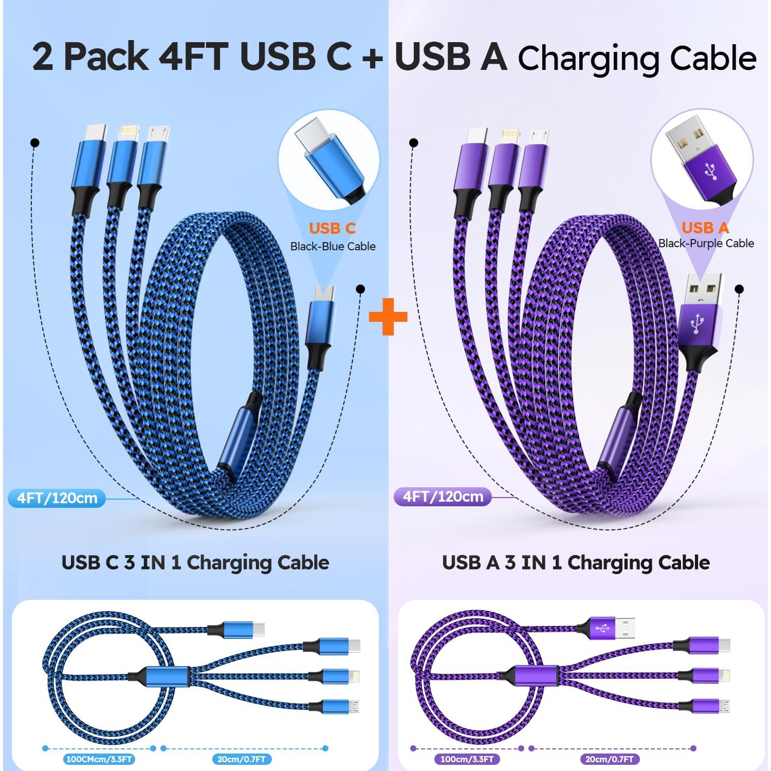 Cable de Carga Múltiple 3 en 1 Firsting 1.22m USB A y C