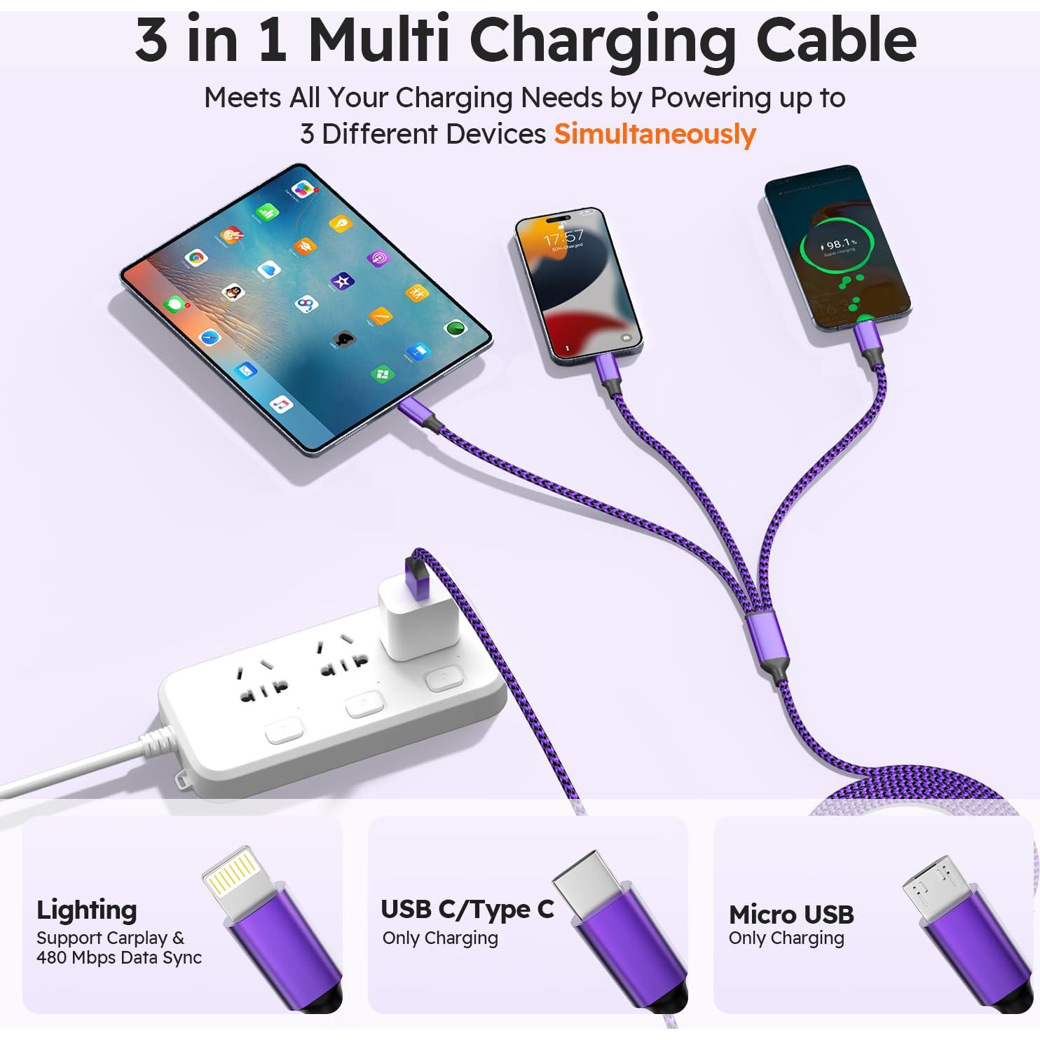 Cable de Carga Múltiple 3 en 1 Firsting 1.22m USB A y C