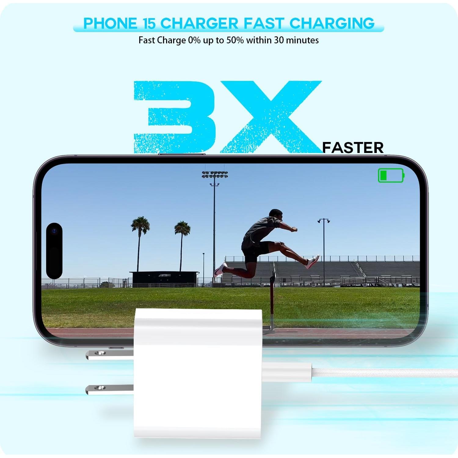 Cargador Rápido USB C 20W para iPhone 16/15 y iPad - 3 Piezas