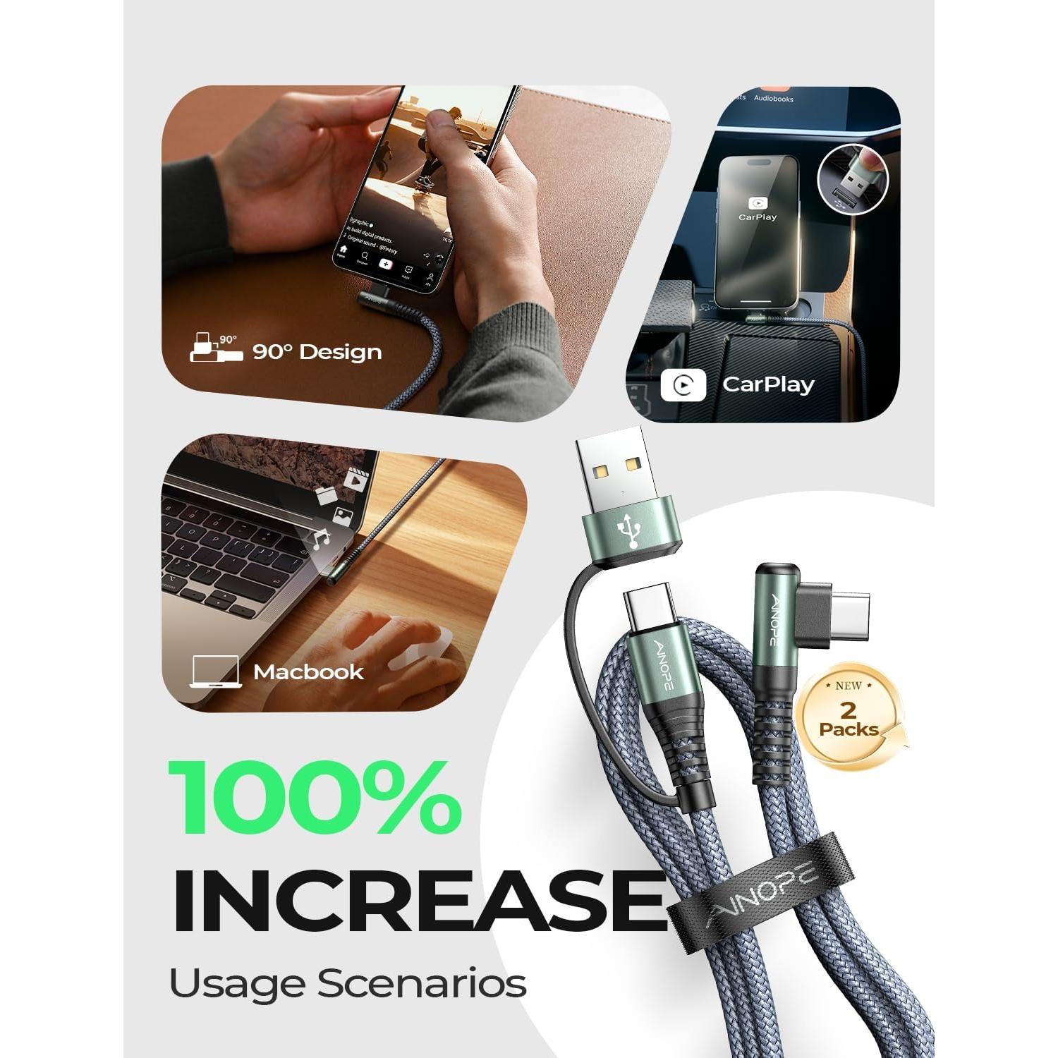 Cable USB C AINOPE 2.0m Carga Rápida 60W con Adaptadores