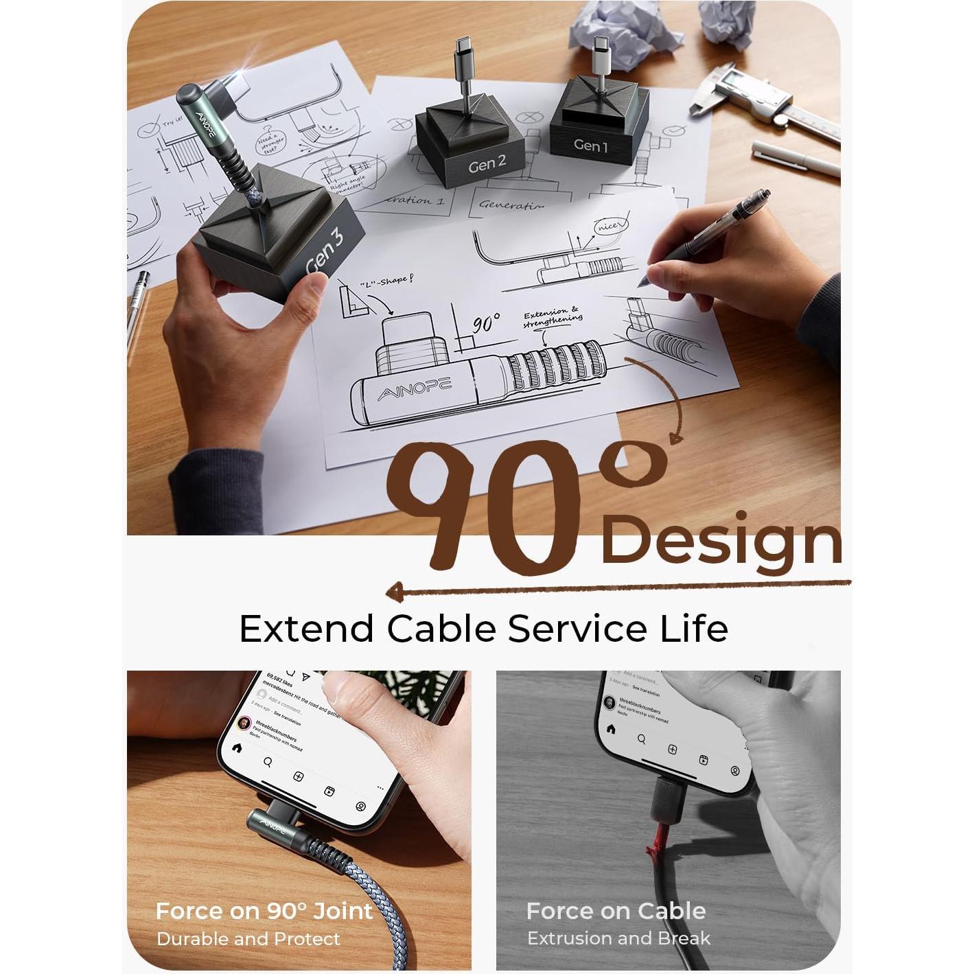Cable USB C AINOPE 2.0m Carga Rápida 60W con Adaptadores