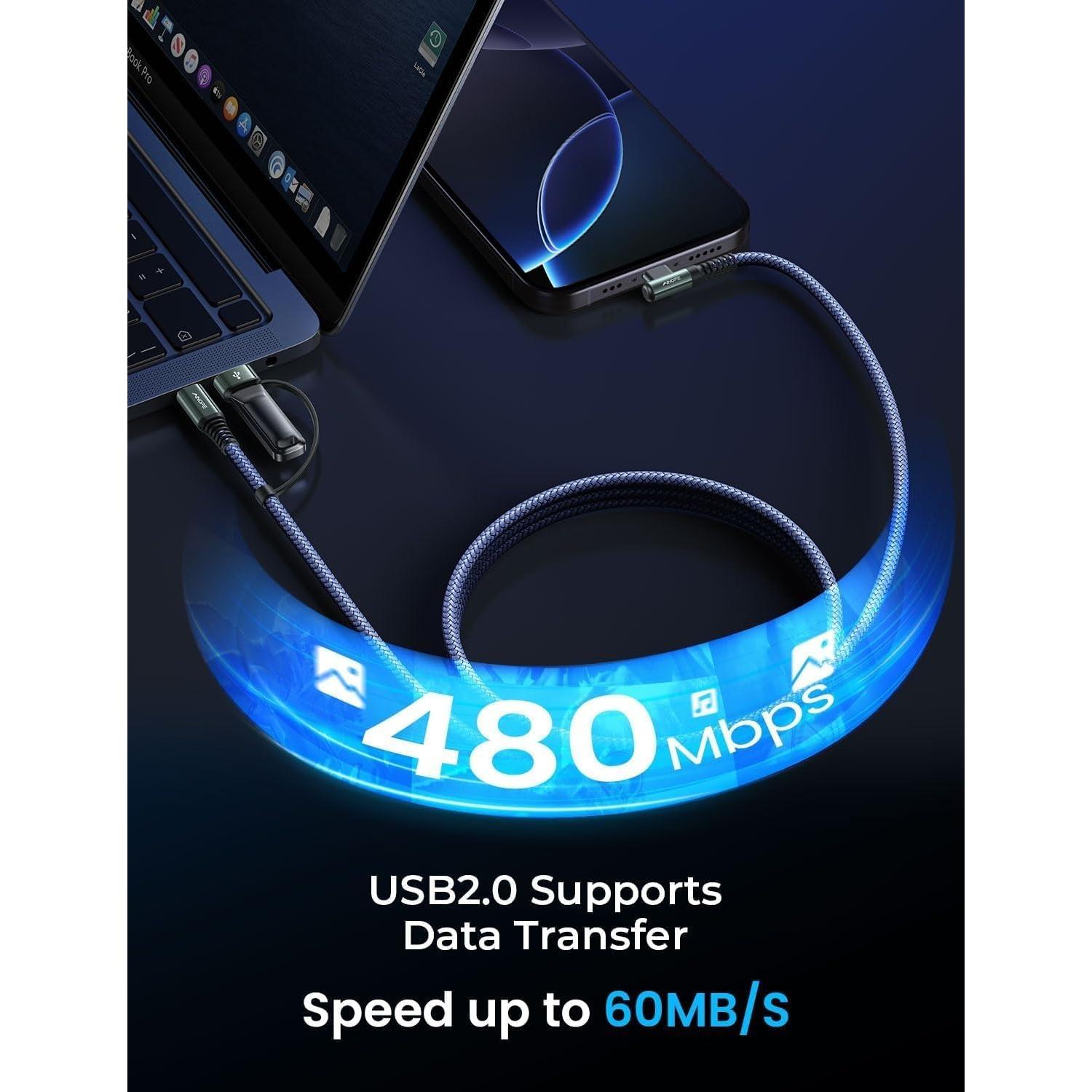 Cable USB C AINOPE 2.0m Carga Rápida 60W con Adaptadores